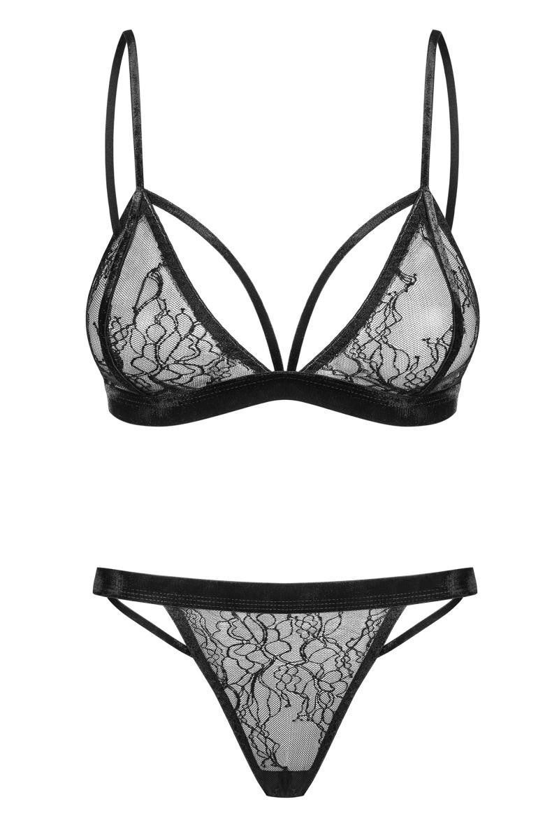 Set: Dekolleté-BH Damen Reizwäsche Dessous Set Bralette BH und String Tanga aus Spitze u