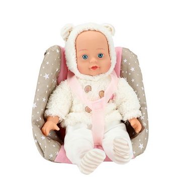 Toi-Toys Babypuppe Babypuppe in Bären-Jacke und Kindersitz 33cm