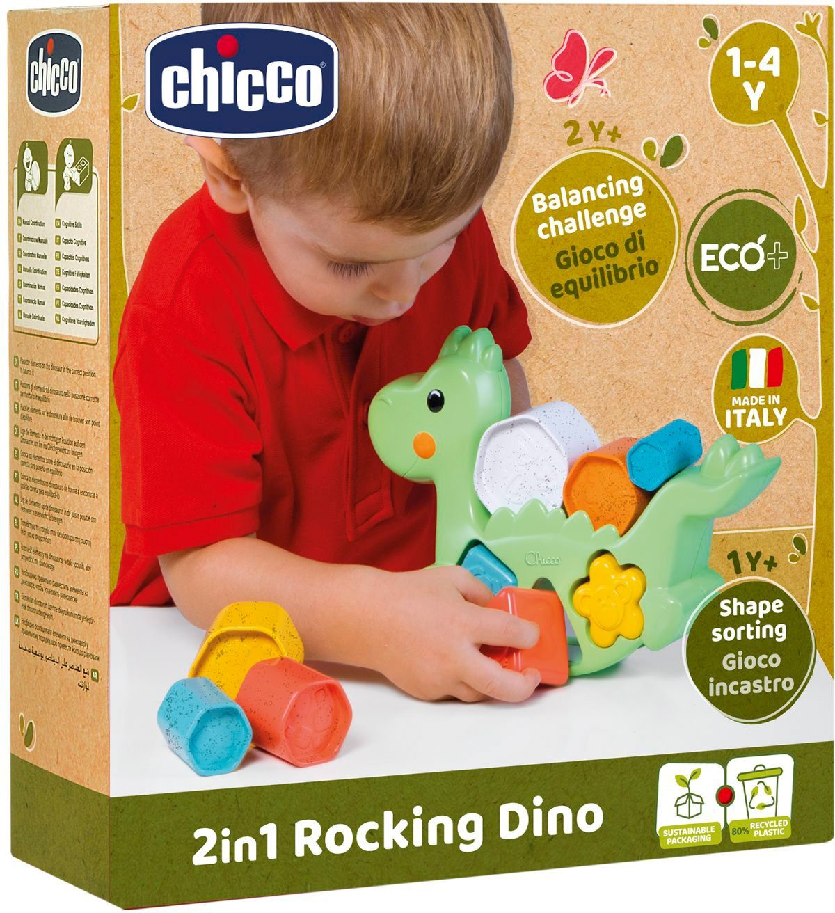 Chicco Lernspielzeug 2 In 1 teilweise recyceltem Europe Material; in Made Schaukeldino, aus