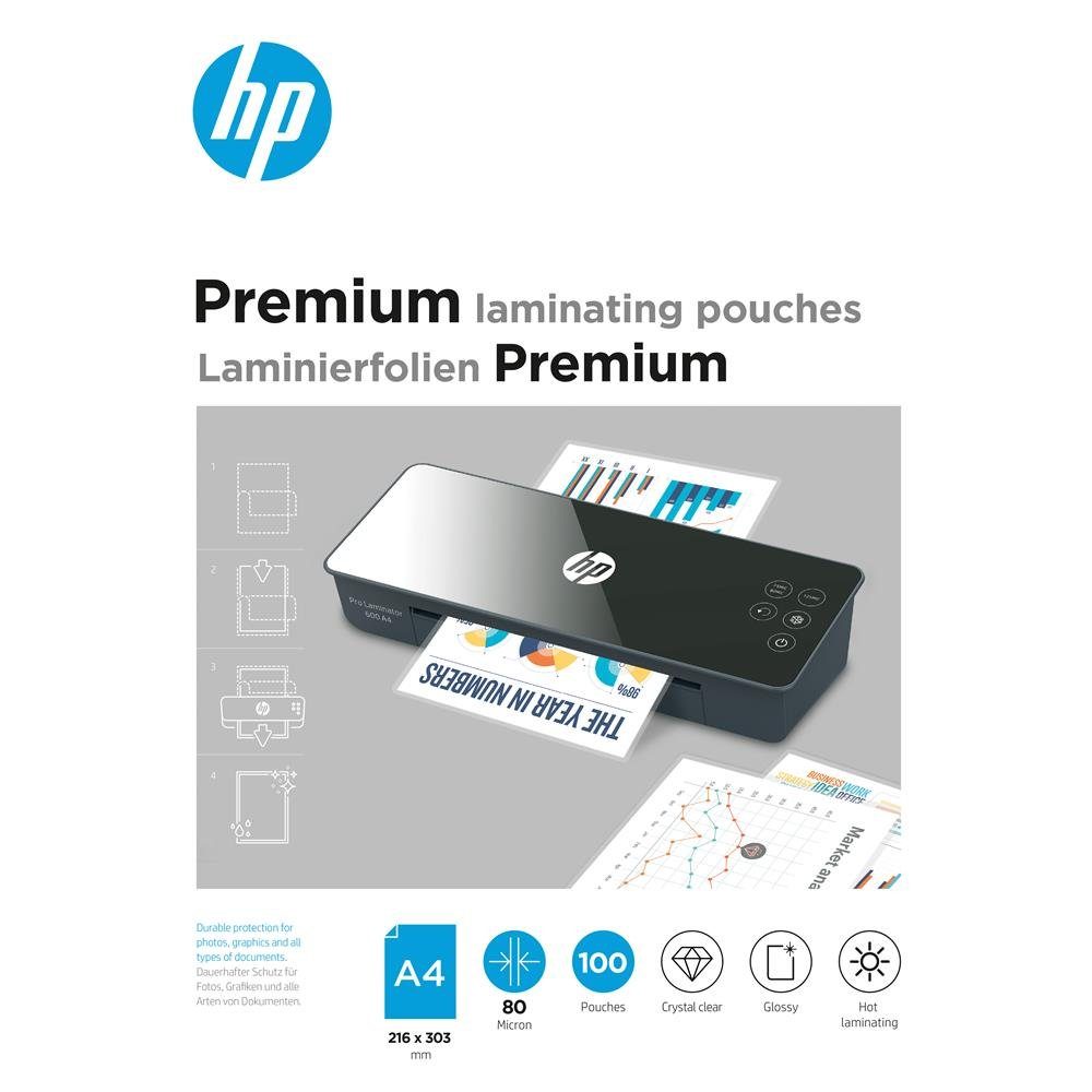 Go Europe Prospekthülle HP 9123 Laminierfolien Premium A4 80 Micron, glänzend, transparent, Heißlaminieren, 100 Stück, für Laminiergerät
