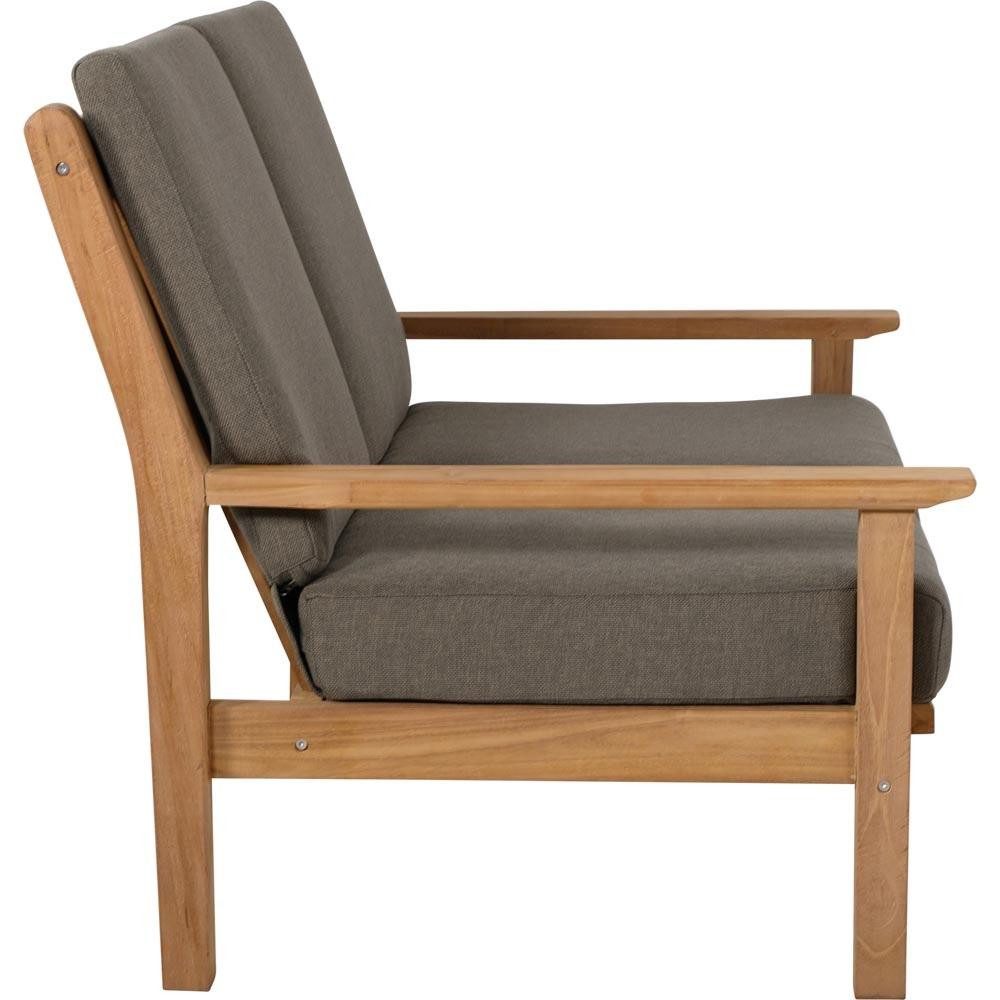 Natur24 Gartenstuhl Teak Loungebank Olefin Natur Grau 124 x 86 x 82,5 cm