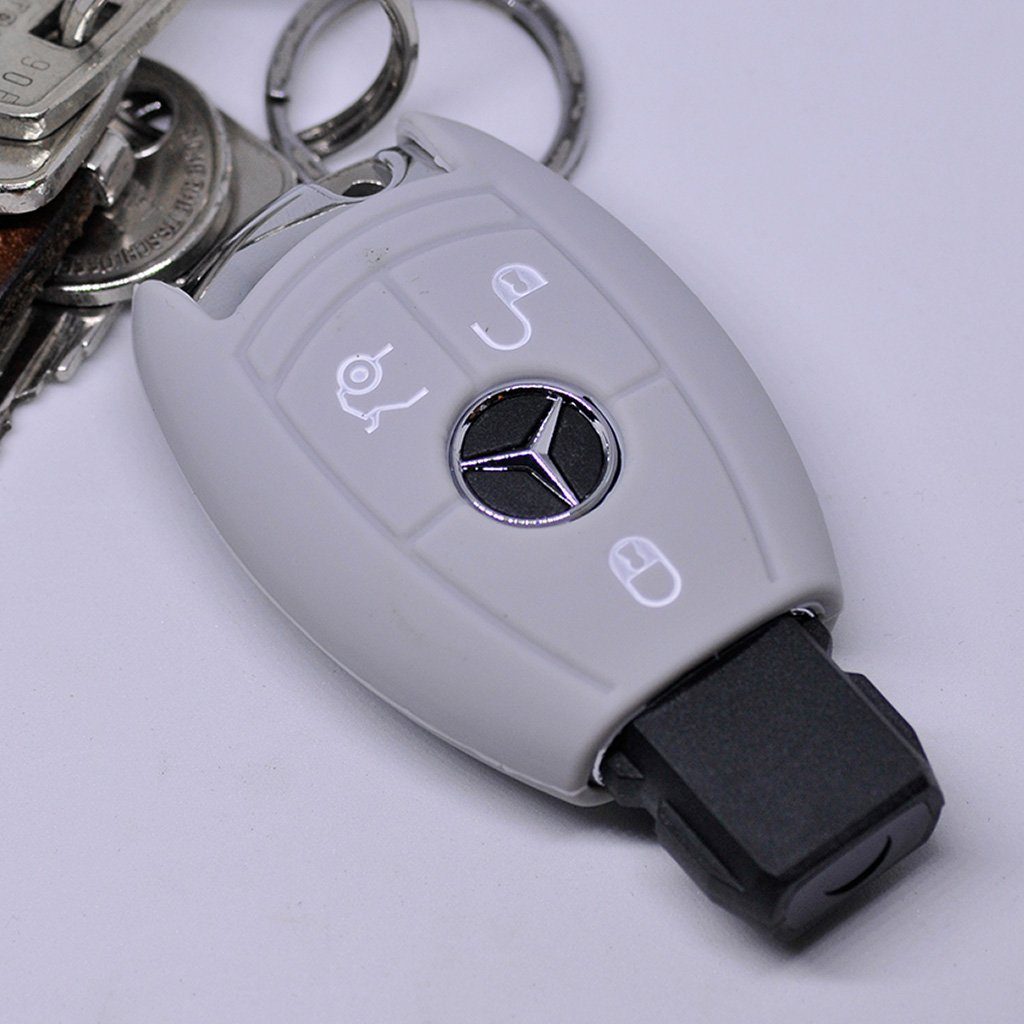 mt-key Schlüsseltasche Autoschlüssel Softcase Silikon Schutzhülle Grau, für Mercedes Benz W212 S212 C207 A207 CLS CLA 117 W242 W246 W176 W221