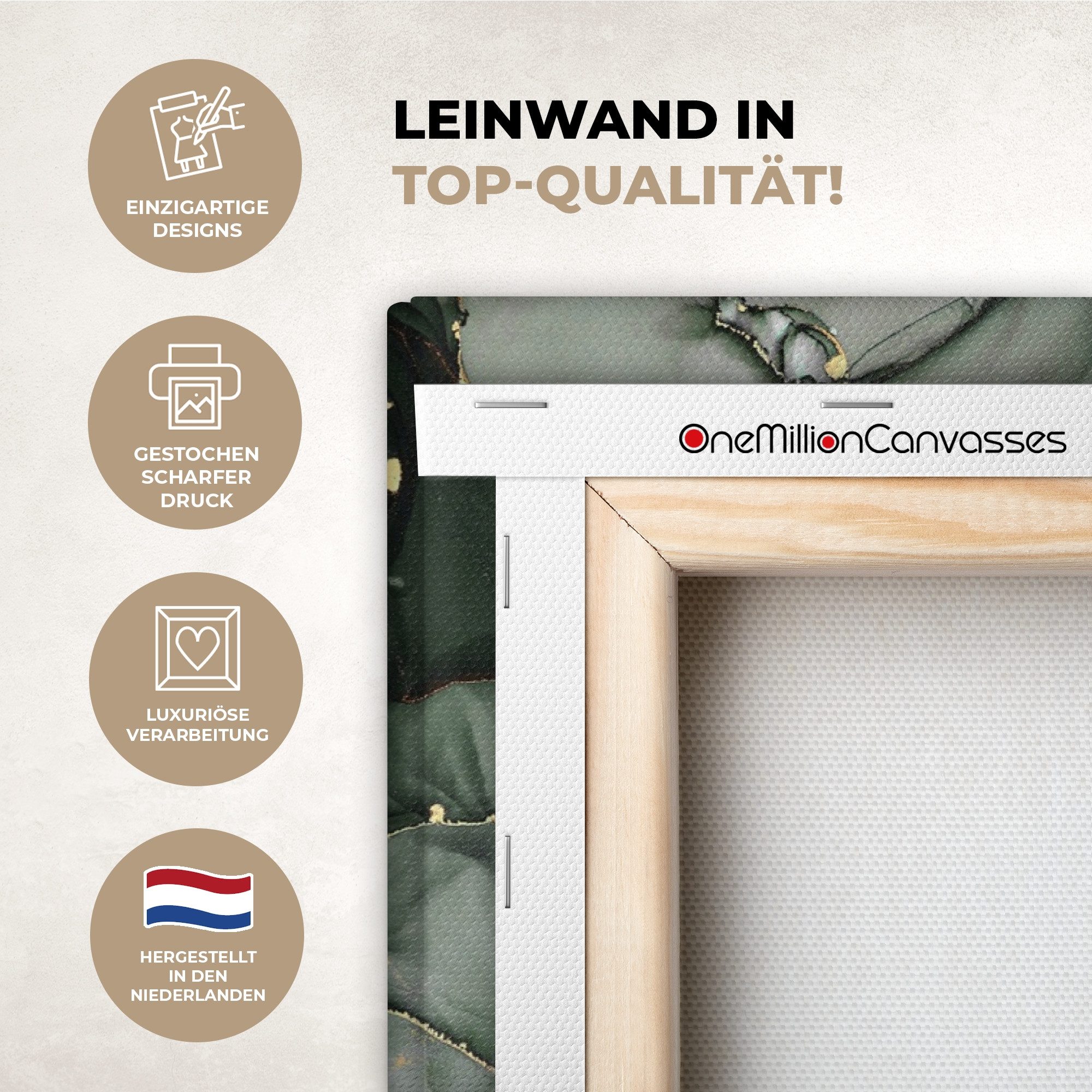 OneMillionCanvasses® Leinwandbild Panorama Luxus - Marmor - Grün, Fotodruck (1 St), Wandbild, Deko Schlafzimmer Wohnzimmer Flur 40x20 cm