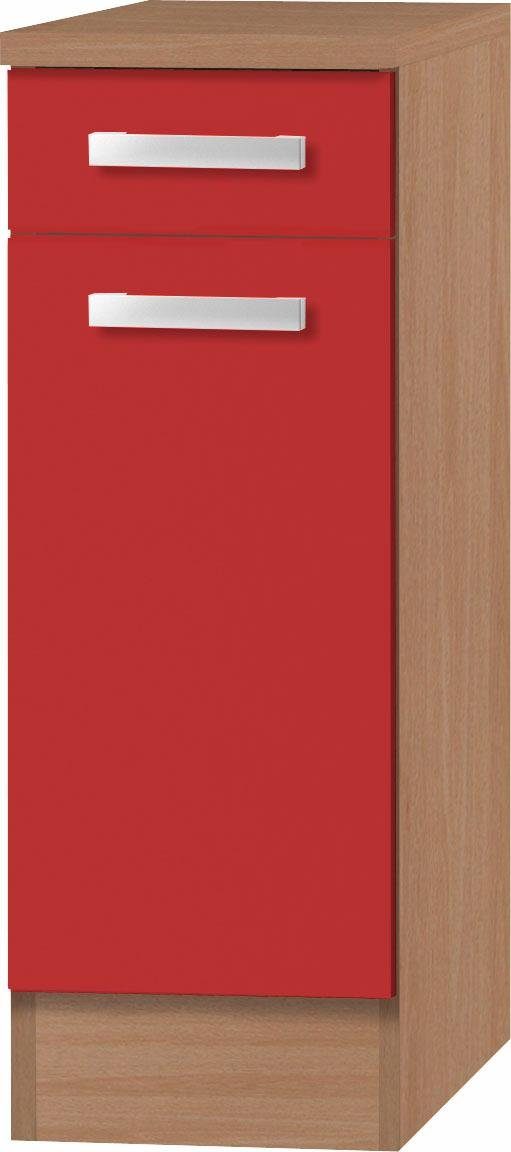OPTIFIT Unterschrank Odense 30 cm breit, mit Tür und Schubkasten, mit 28 mm starker Arbeitsplatte rot/buche | buchefarben
