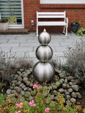 Jürgen Bocker - Gartenambiente Gartenbrunnen Kugelturm Sylt Edelstahl matt mit LED-Beleuchtung Gartenbrunnen