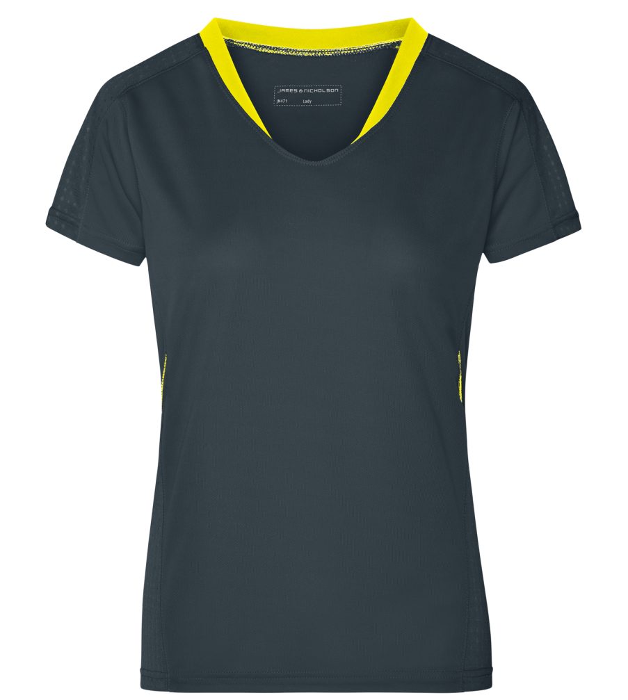 Damen JN471 & und T-Shirt (Doppelpack, 2 Atmungsaktiv Running iron-grey/lemon Feuchtigkeitsregulierend Laufshirt Nicholson James Doppelpack Stück) Kurzarm Laufshirt