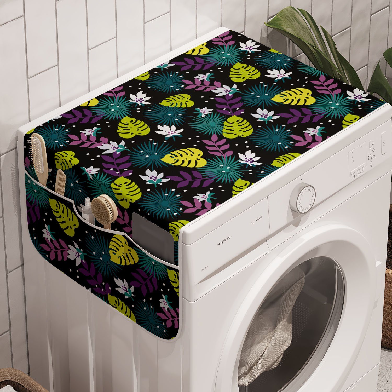 und Monstera Abakuhaus Waschmaschine Badorganizer Pastell Tropical Anti-Rutsch-Stoffabdeckung Natur Trockner, für