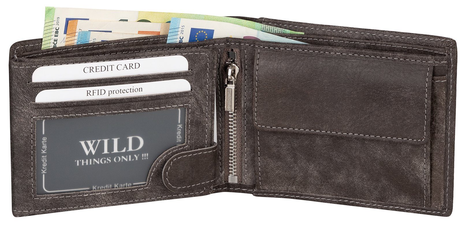 Wild Things Only !!! Geldbörse RFID echt Leder Portemonnaie Geldbörse Geldbeutel Herren Querformat, RFID Schutz – Bild 3 von 5