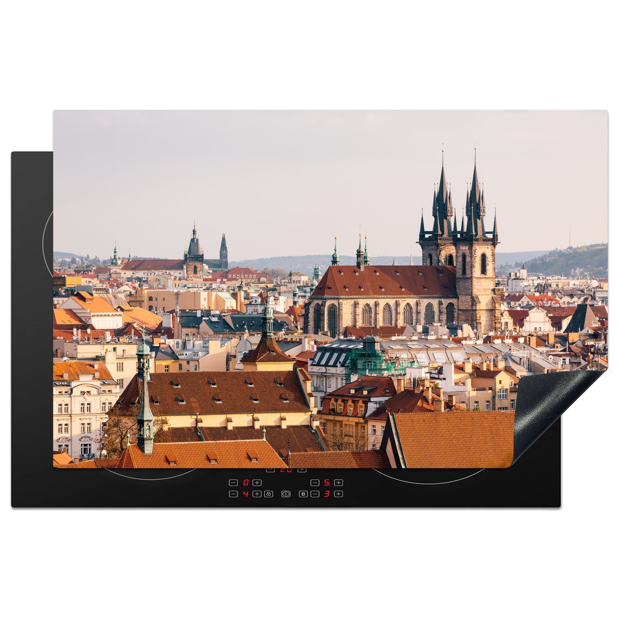 MuchoWow Herdblende-/Abdeckplatte Kathedrale - Prag - Skyline, Vinyl, (1 tlg), 81x52 cm, Induktionskochfeld Schutz für die küche, Ceranfeldabdeckung