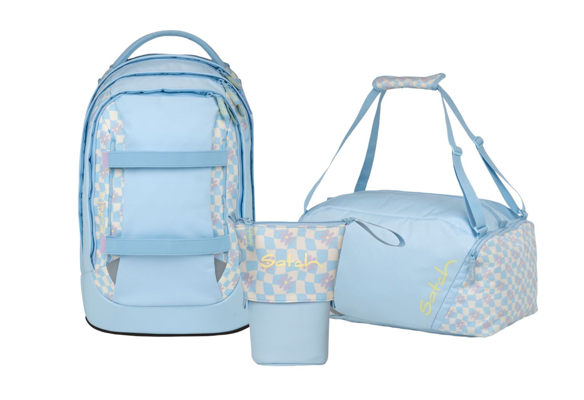 Satch Schulranzen Schulrucksack-Set PACK Summer Era 3-teilig (3-teilig), ergonomisch, Your-Size-System, 5 Fächer