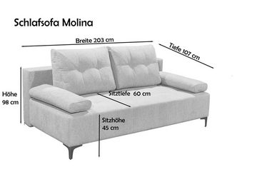 ED EXCITING DESIGN Schlafsofa, Molina Schlafsofa 203 x 107 cm Polstergarnitur Sofa Couch Anthrazit