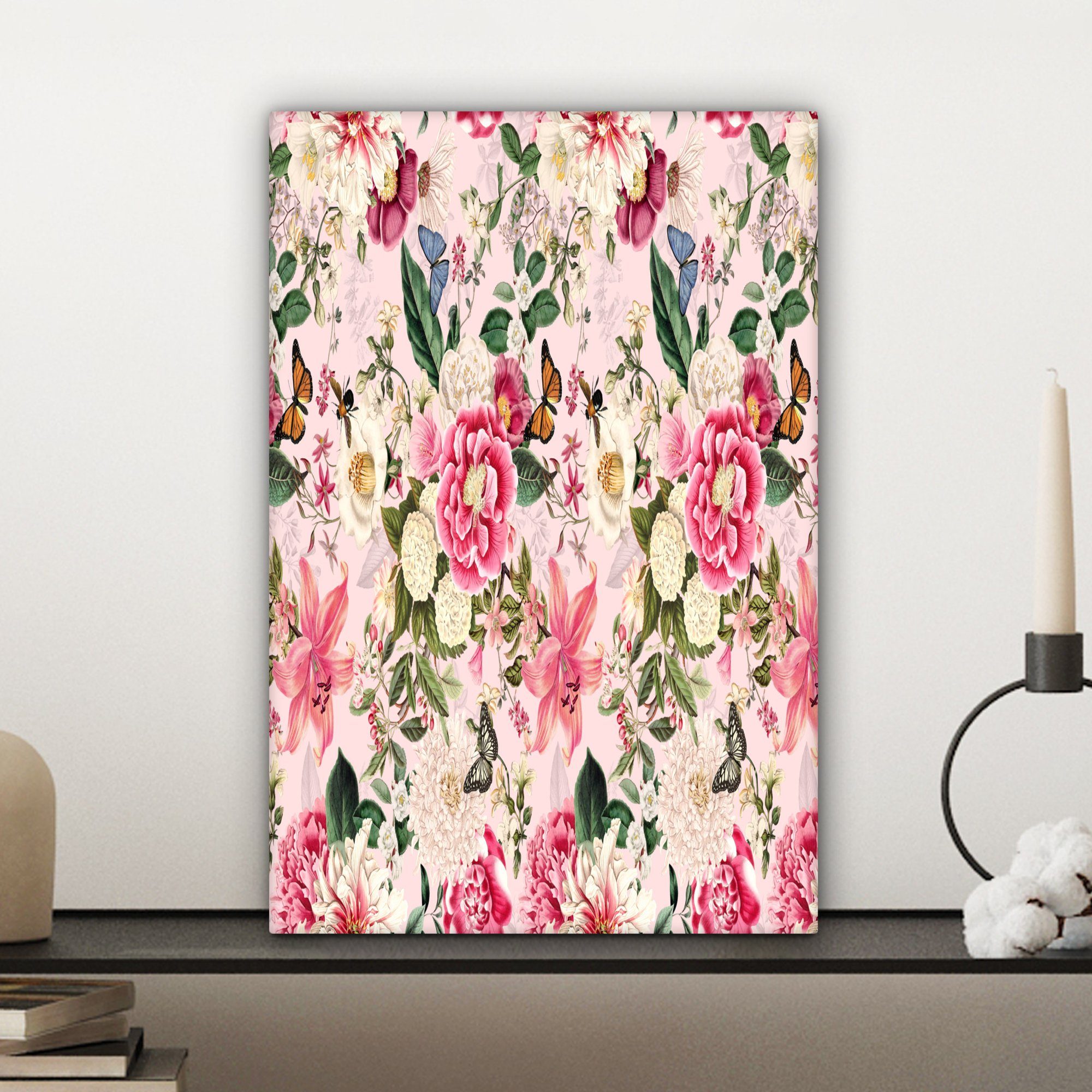 OneMillionCanvasses® Leinwandbild Blumen Gemälde, 20x30 cm Insekten inkl. bespannt Leinwandbild St), - fertig (1 Lilie - - Zackenaufhänger, Muster
