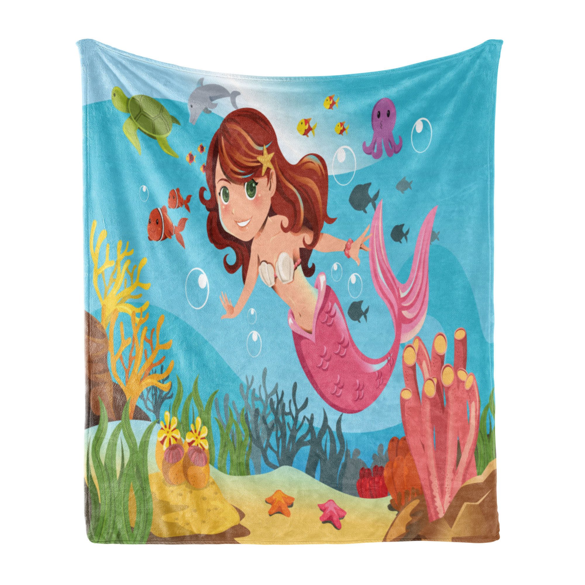 Wohndecke Gemütlicher Plüsch für den Innen- und Außenbereich, Abakuhaus, Meerjungfrau Fröhlich Unterwasser