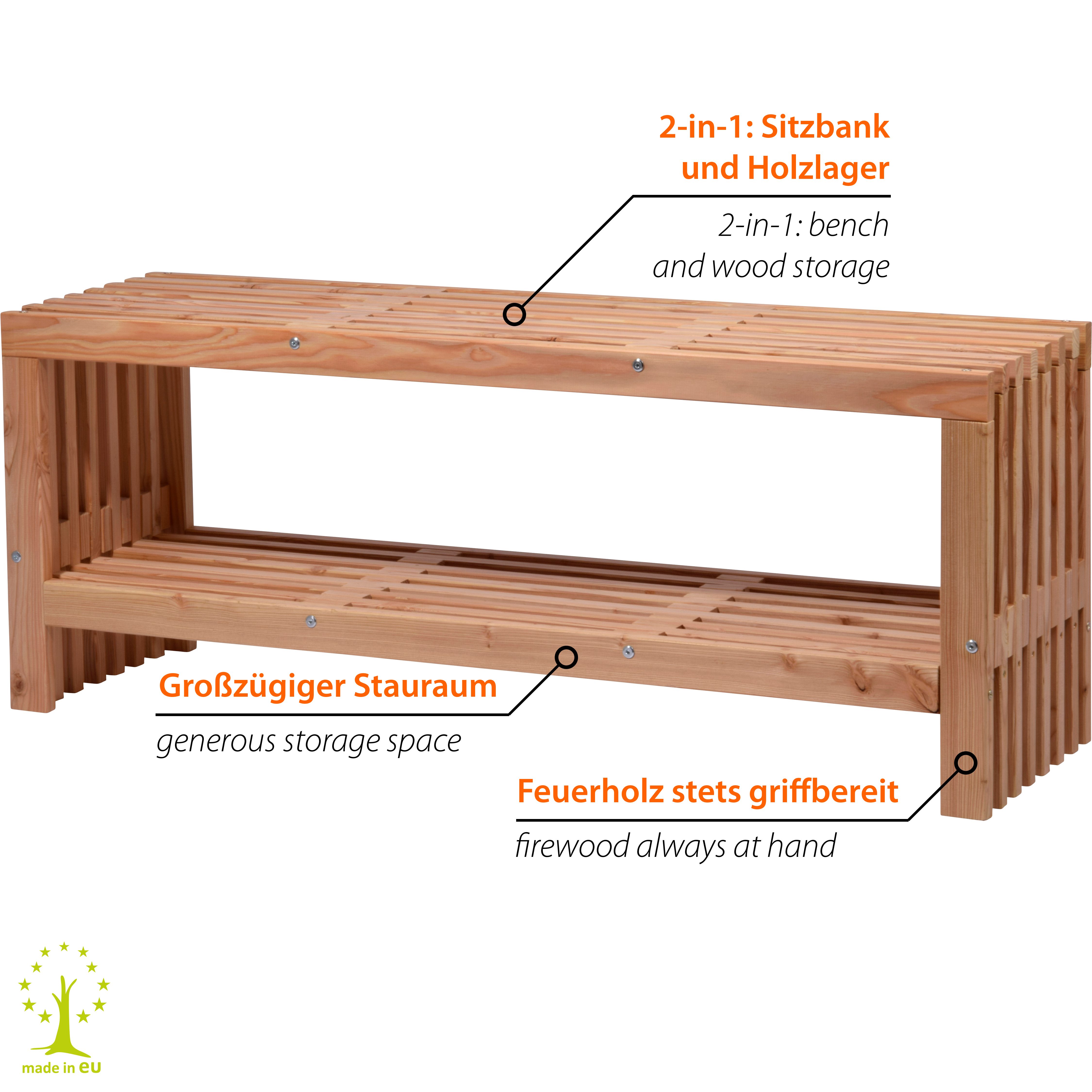 dobar Gartenbank "Freja" mit Kaminholzfach, moderne Sitzbank mit Stauraum, Abmessungen ca.: 115 x 33 x 45 cm