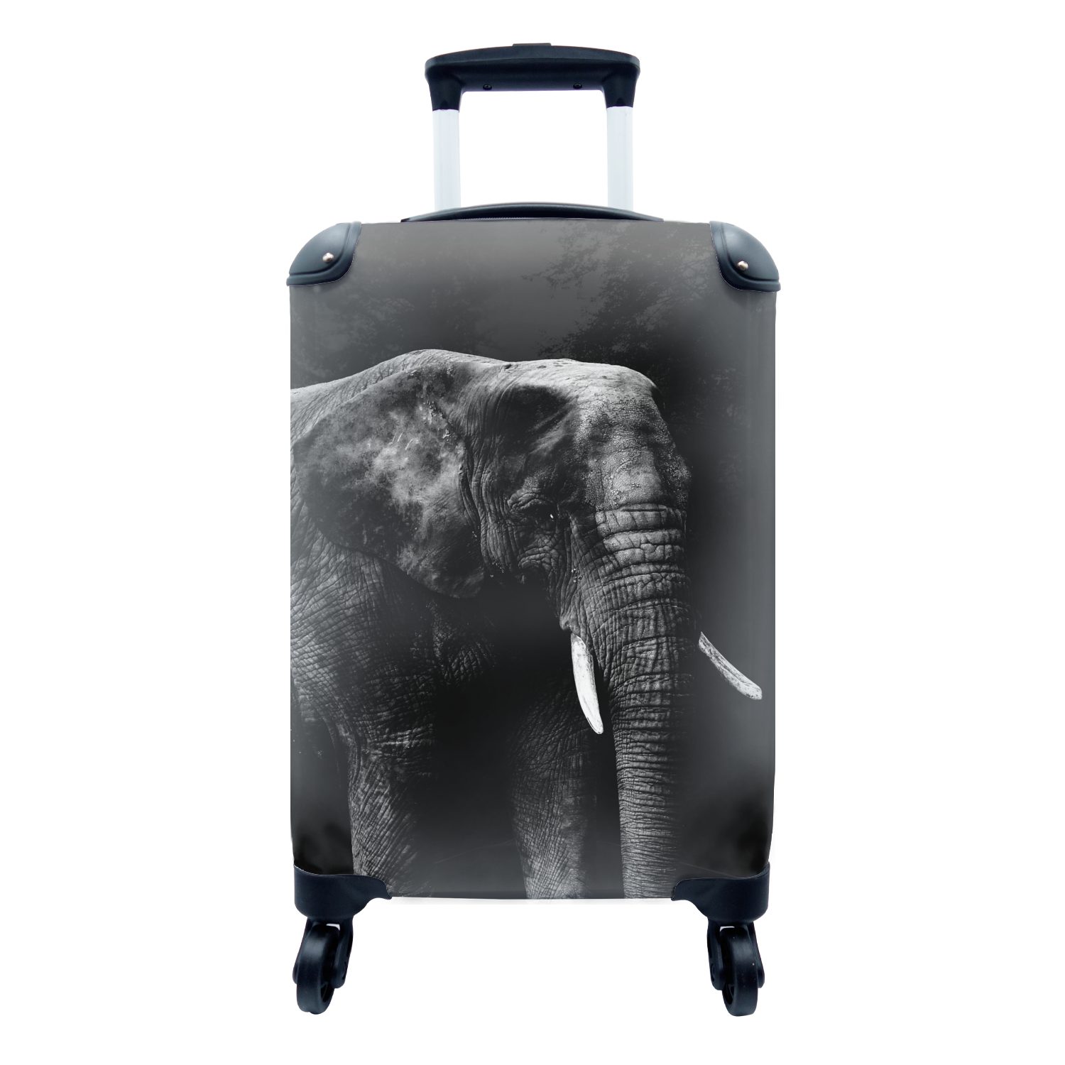 mit auf schwarzem Ferien, schwarz weiß, rollen, Handgepäck - Hintergrund Handgepäckkoffer Reisetasche Trolley, und MuchoWow Reisekoffer Elefant 4 für Rollen,