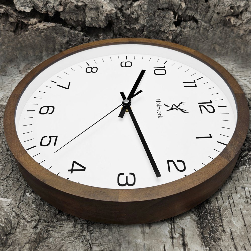 Holzwerk Wanduhr Designer Loft Holz Quarz Wand Uhr (Nahezu lautloses Uhrwerk, analog, 30 cm)