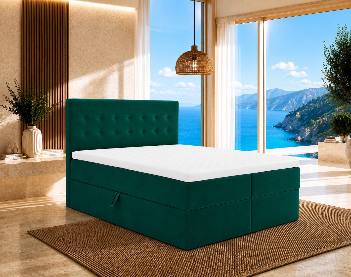 Best for Home Boxspringbett Polsterbett mit 7-Zonen-Taschenfederkernmatratze und Schubladen (Komplettset (Boxspringbett inkl. 2 Matratzen, Topper & Stauraum-Schubladen), 6-St., 140x200 160x200 180x200 200x200 cm)