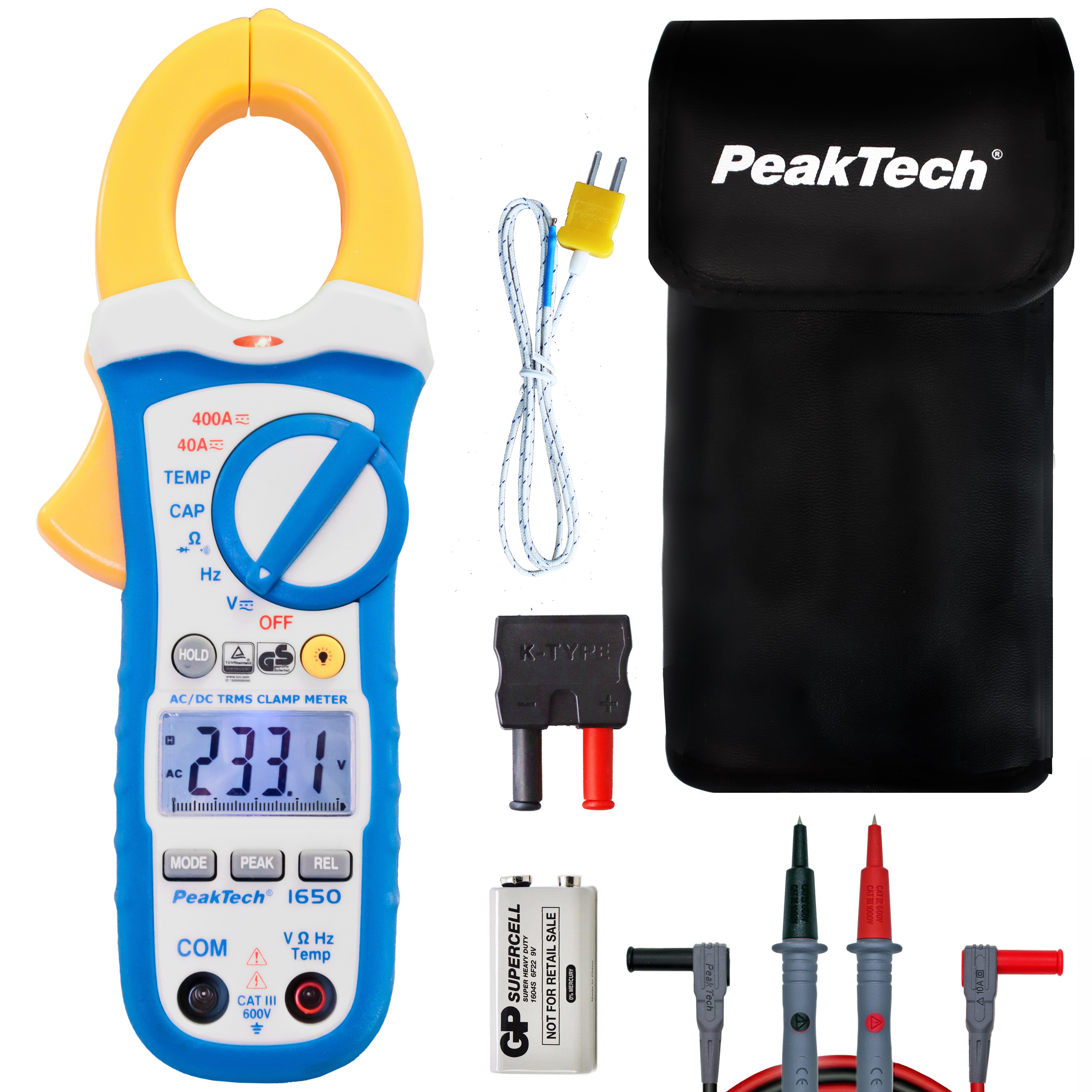 Strommessgerät PeakTech 1650: Stromzangenamperemeter ~ 400 A AC/DC mit TrueRMS & DMM