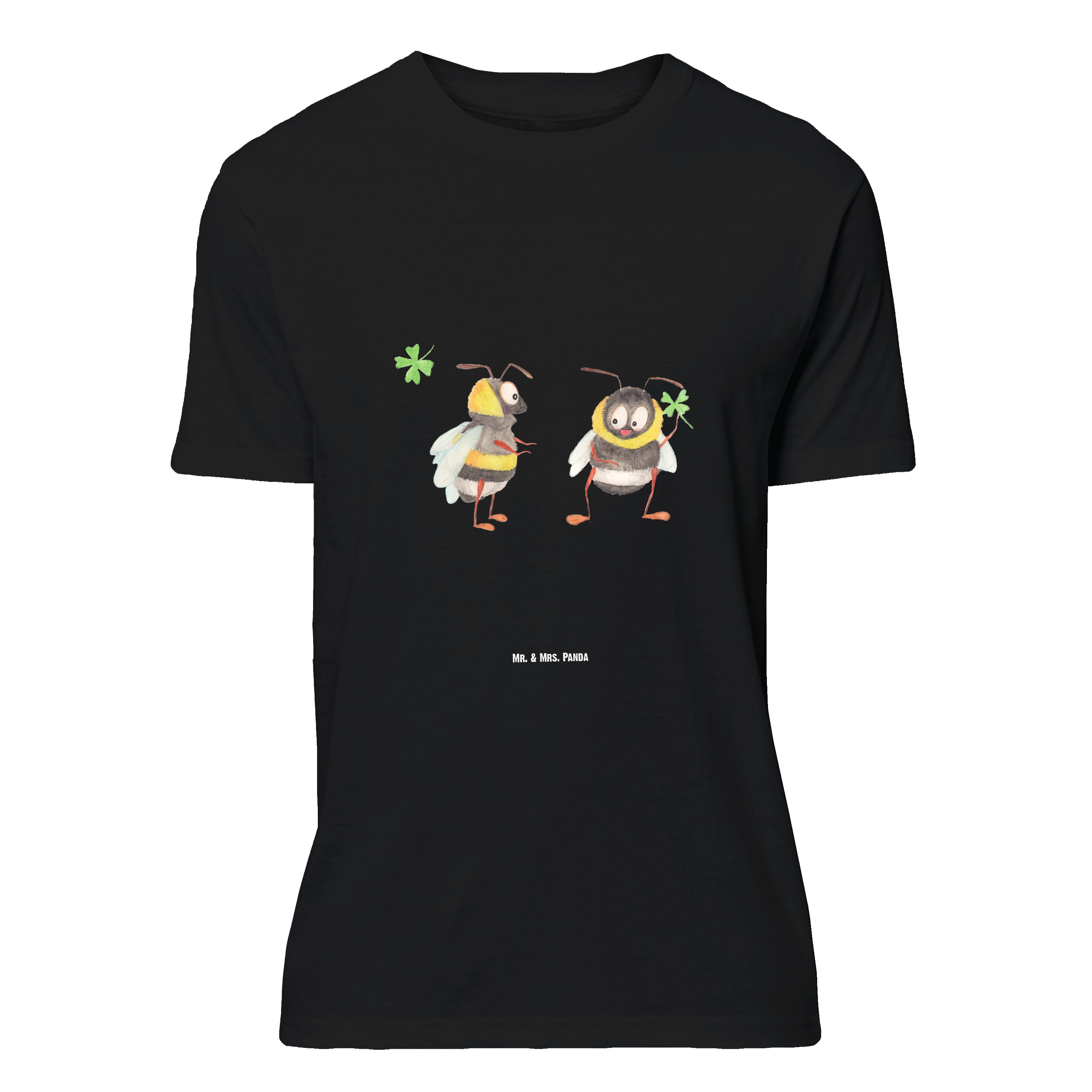 Mr. & Mrs. Panda T-Shirt Hummeln Kleeblatt, Größe XL T-Shirt, Schwarz, glücklich sein, T-Shirt (Packung) T-Shirt Spruch Positiv glücklich Werden