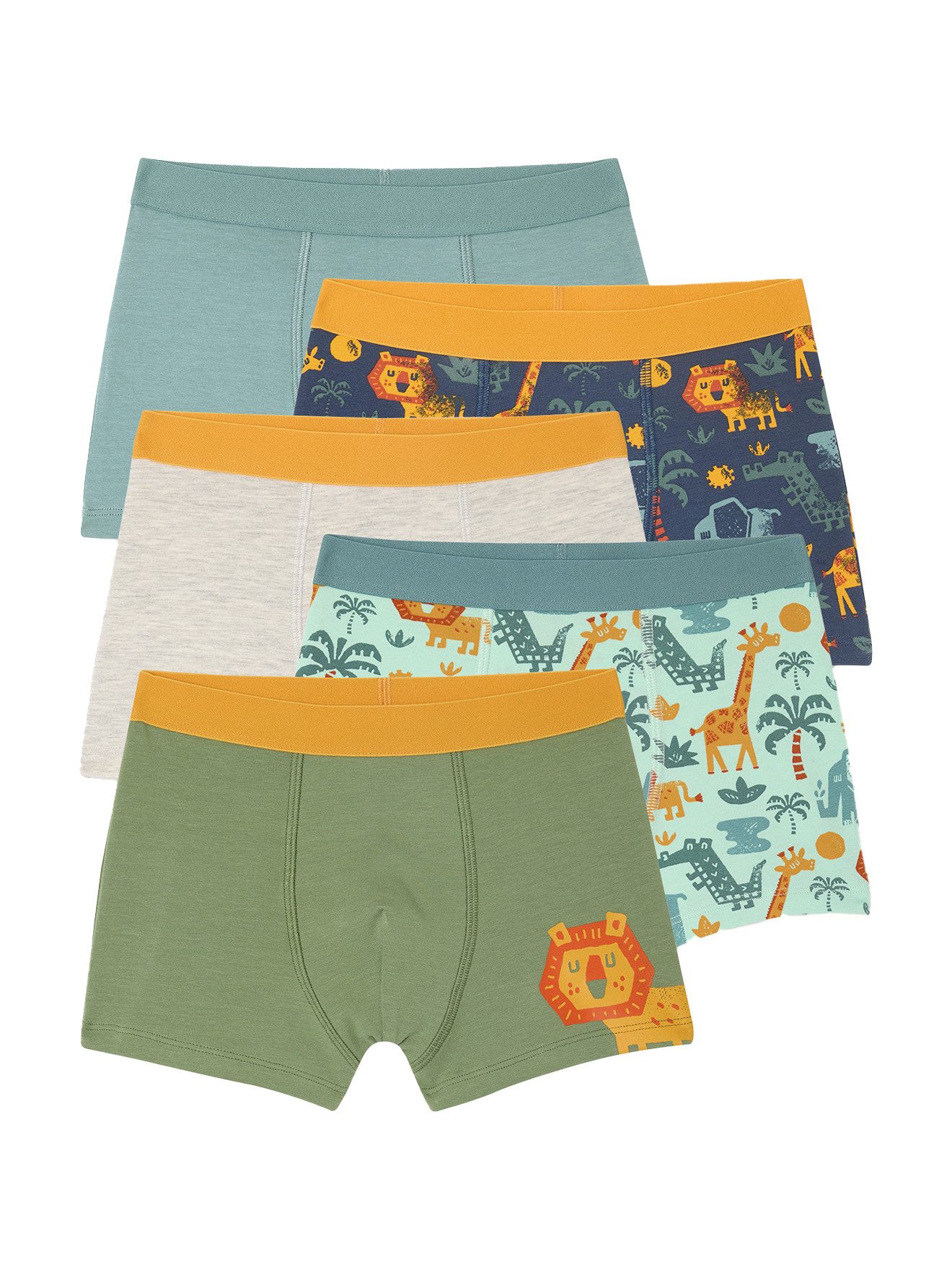 Boxershorts 5er-Pack Jungen Stretch-Boxershorts Dschungel