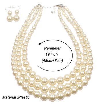 SOTOR Bead-Ketten-Set Women's Schlüsselbein Perlenkette und Ohrringe Schmuck-Set (3-lagige Kunstperlen-Halskette Chunky Pearl Beads Halskette)