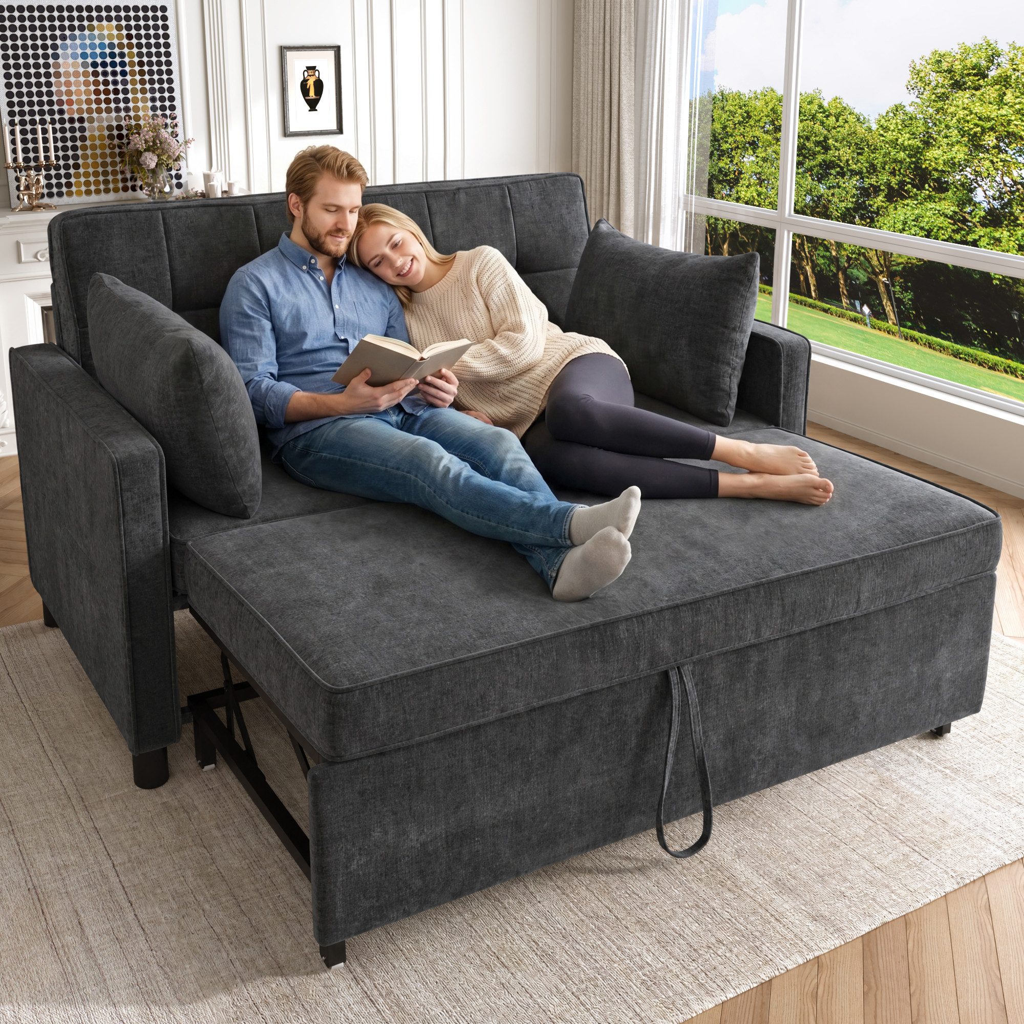 Merax Schlafsofa 2-Sitzer Sofabett klappbar, 1 Teile, Polstersofa Sofa, verstellbare Rückenlehne, inkl. Kissen & Holzrahmen