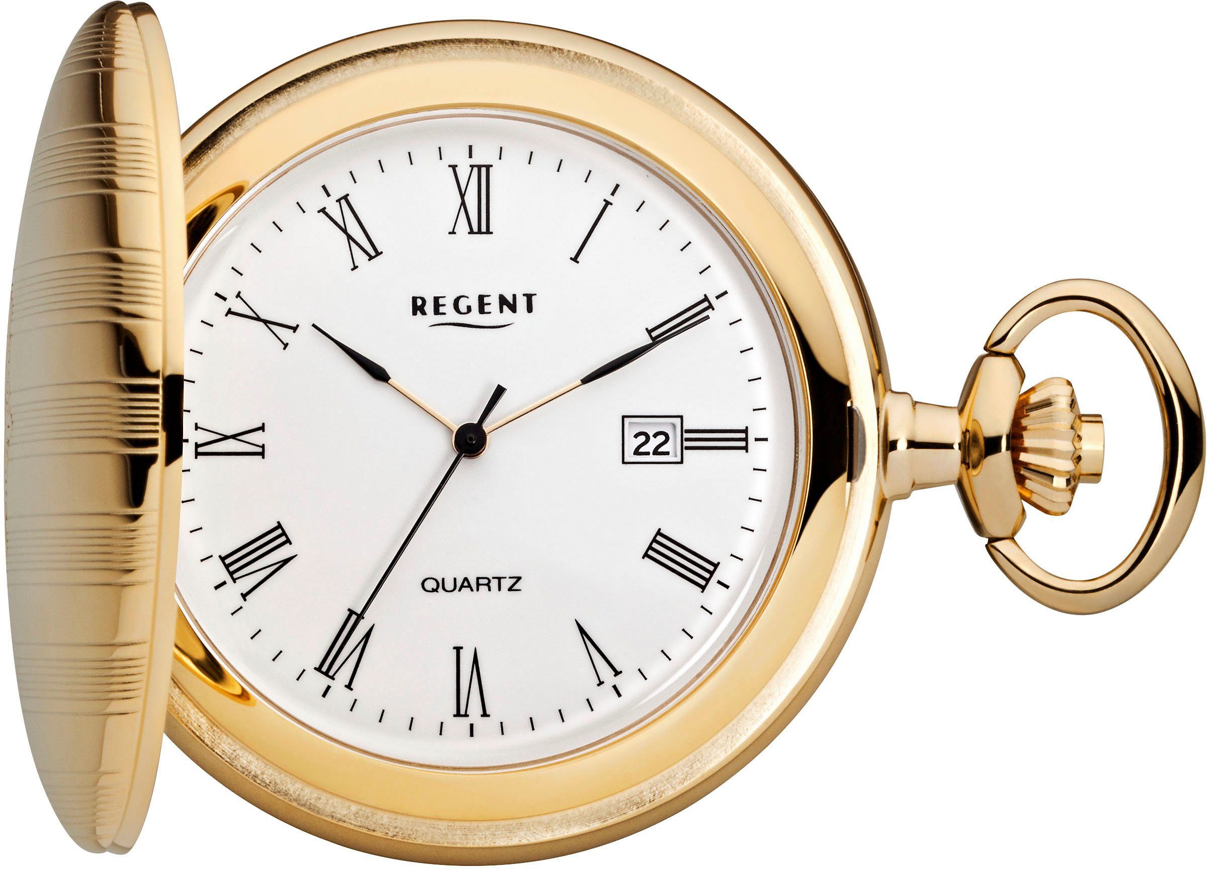 Regent Taschenuhr P738-19523040, (Set, 2-tlg., mit dazu passender Kette), Quarzuhr, Herrenuhr, Datum, Acrylglas, Geschenkidee