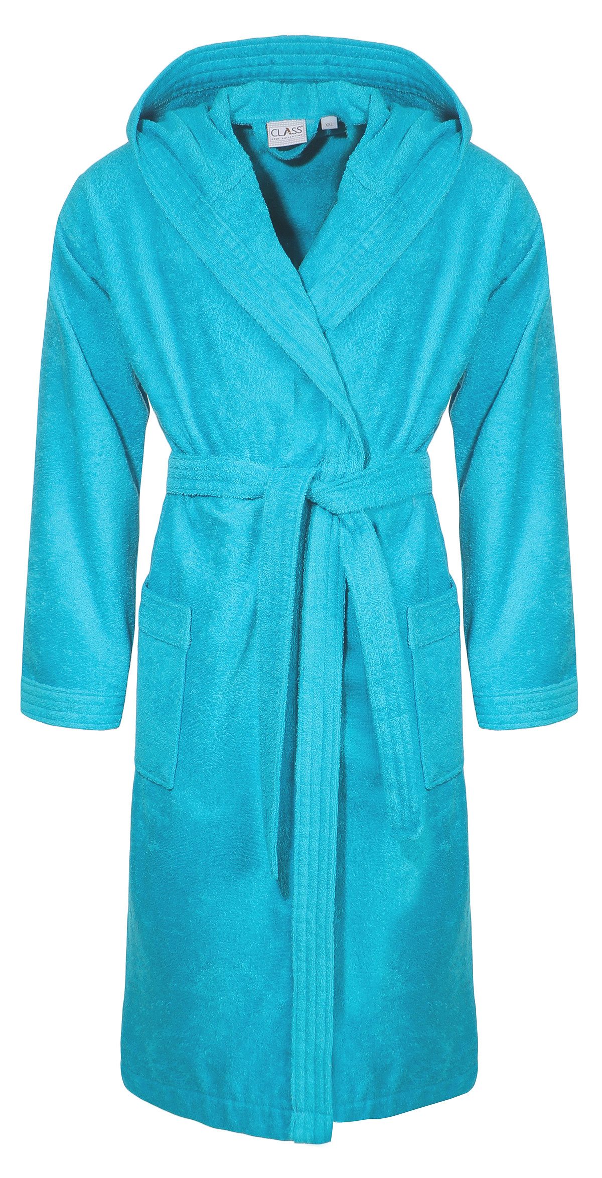 CLASS HOME COLLECTION Unisex-Bademantel mit Kapuze – Baumwoll-Frottee Morgenmantel für Damen & Herren, klassisch, 100% Baumwolle, Kapuze, Binde Gürtel, Mit Kapuze, zwei aufgesetzten Taschen und Bindegürtel