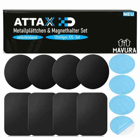 MAVURA Magnethalter ATTAX Metallplättchen mit Magnethalter selbstklebend, für KFZ Handy Smartphone Rauchmelder etc. - XXL Set [12teilig]