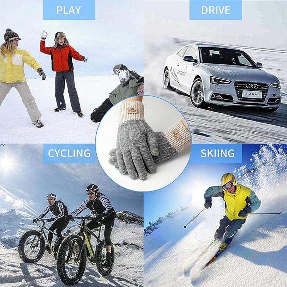 Geeinget Herren grey und Winterhandschuhe Touchscreen Strick für und Skifahren SMS, für Haiaveng Strickhandschuhe Fingerhandschuhe Handschuhe Damen Radfahren