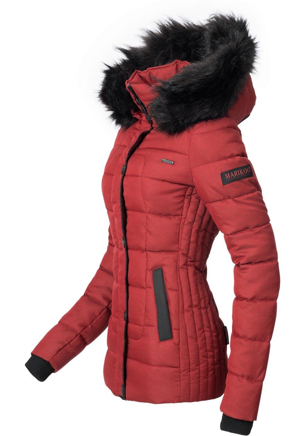 Marikoo Steppjacke Unique modische Winterjacke mit rot Kunstpelz-Kapuze