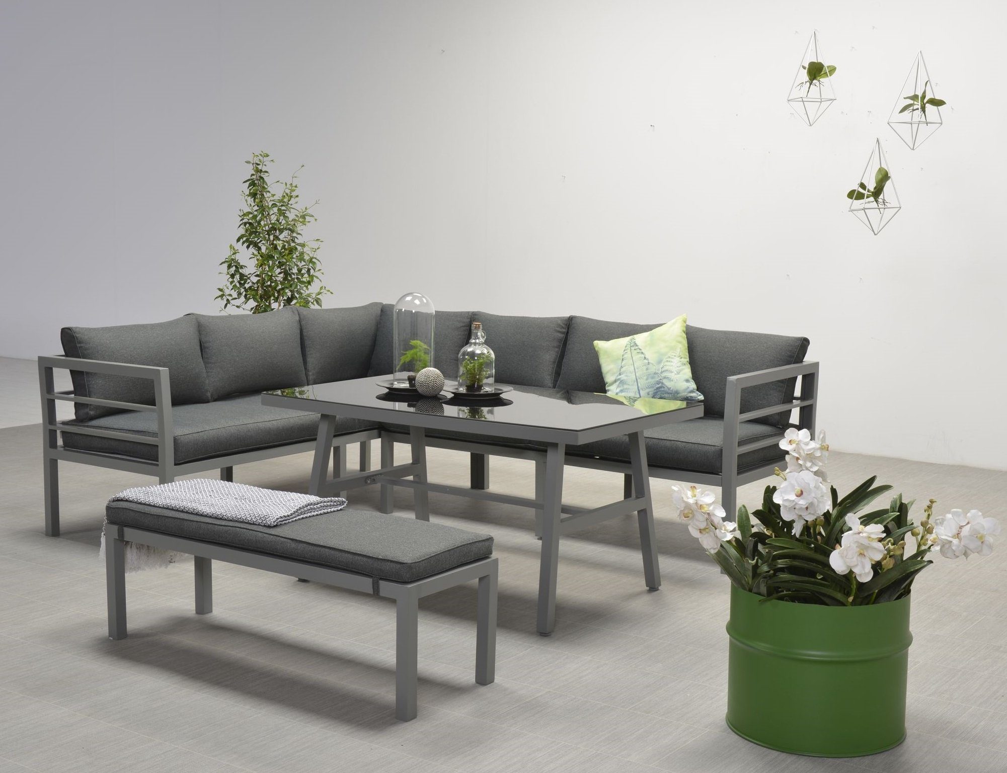 Garden Impressions Gartenlounge-Set Blakes links anthrazit / Gartenmöbelset, (Set, 3-tlg., Alu, Ecklounge, Esstisch, Bank, inkl. Auflagen), UV-beständig