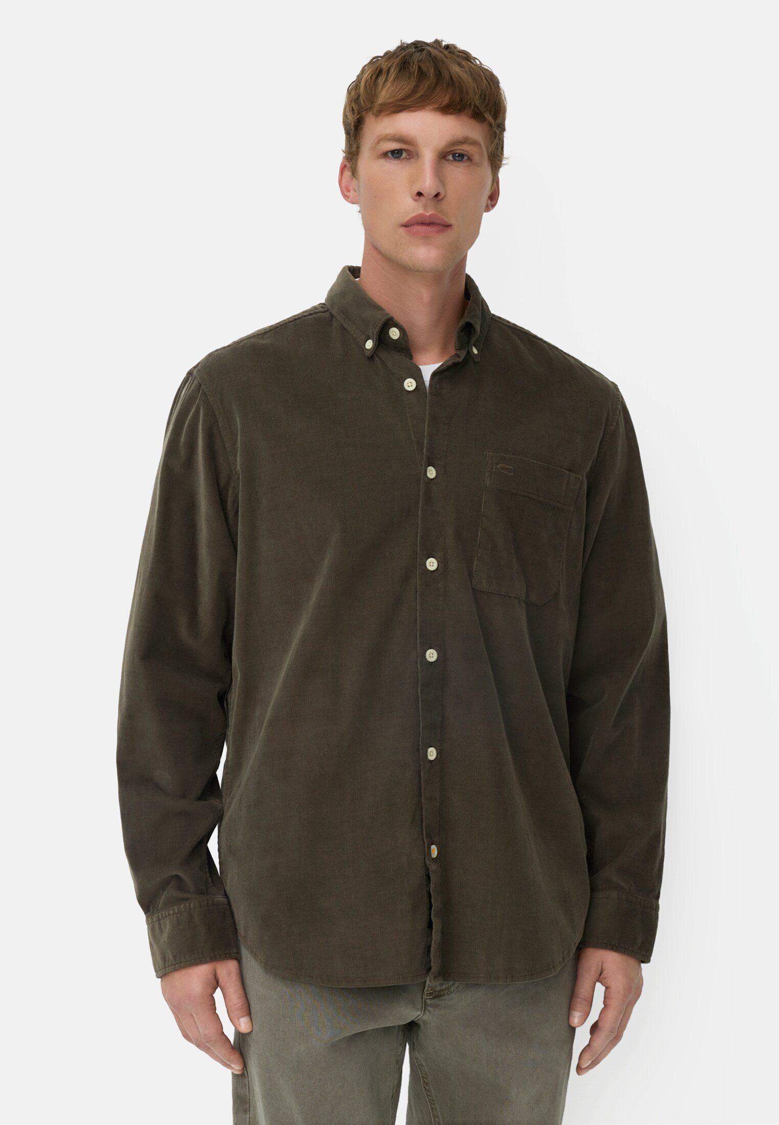 Langarmhemd mit Button-Down-Kragen und Brusttasche Langarm