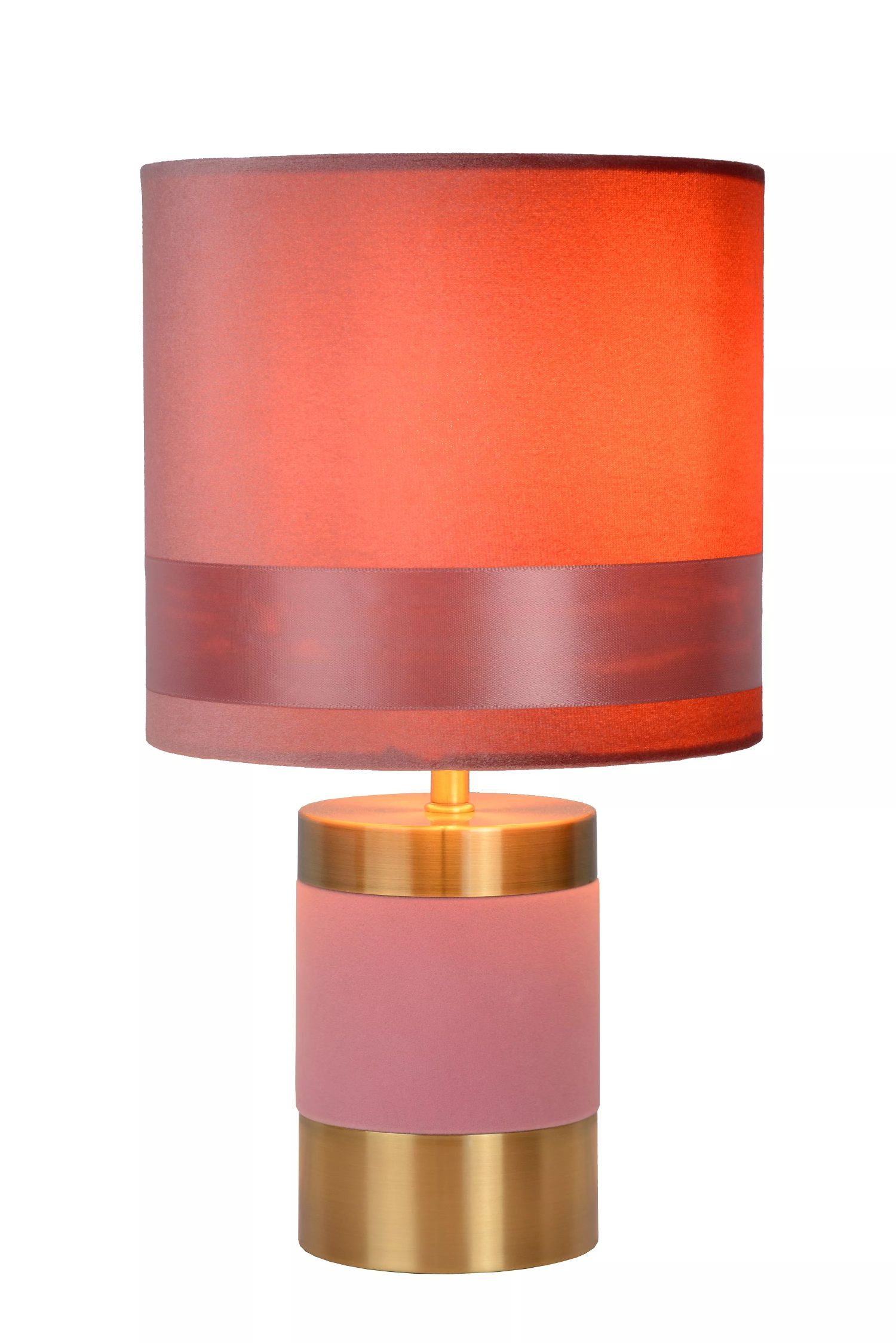 Licht-Erlebnisse Nachttischlampe QOMI, ohne Leuchtmittel, Metall Stoff E14 rund Ø 18 cm 32 cm hoch in Rosa Gold Vintage Design