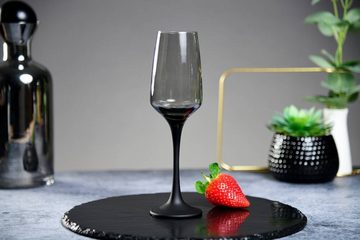 Sendez Sektglas 6 Sektgläser 210ml mit schwarzem Stiel Sektkelche Proseccogläser, Glas