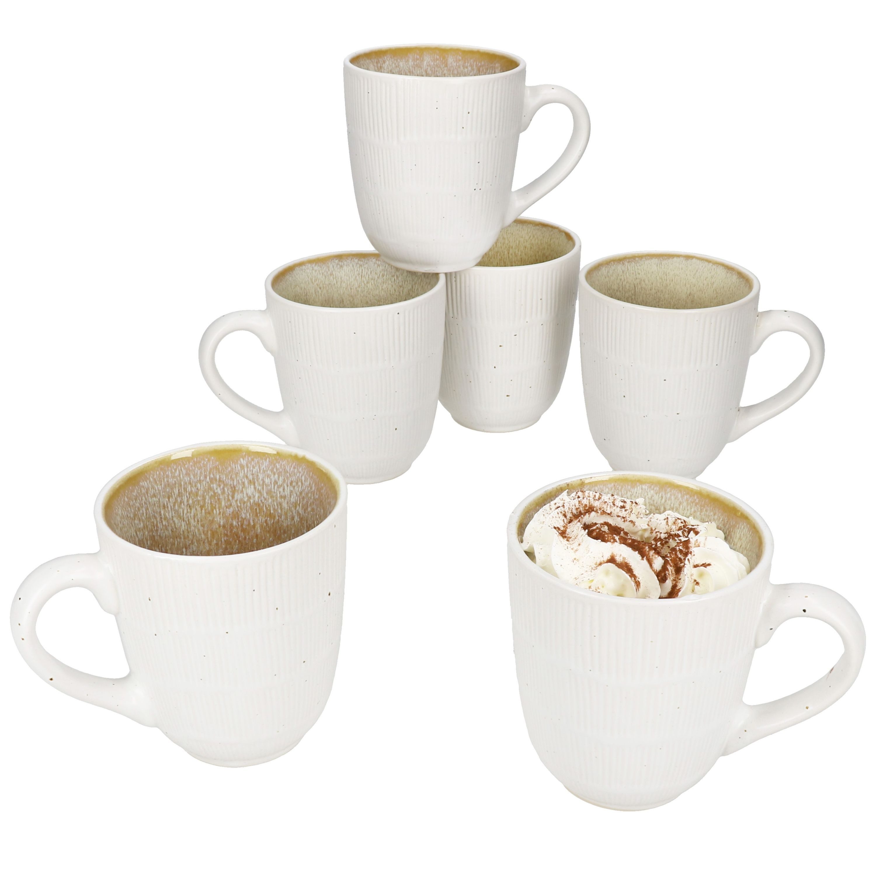 MamboCat Becher MamboCat TZIA 6er Set Kaffeebecher Steingut Weiß Vanille Geschirr Tee, Steingut