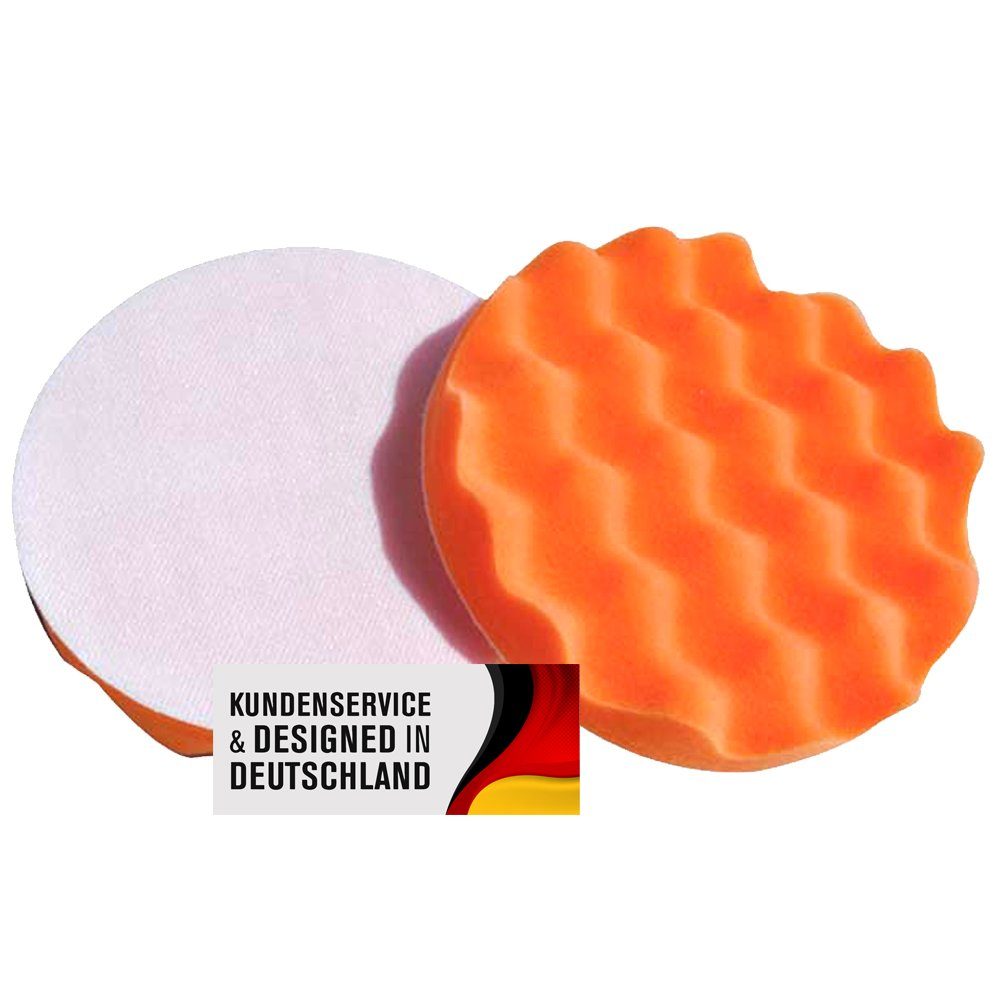 Duke-Handel Polierschwamm 2x Polierpads gewaffelt, orange, MEDIUM, (Set, 2 St., Polierschwämme mit ⌀ 15cm), Klett-Aufnahme, Auswaschbar, Reißfest, Microporen