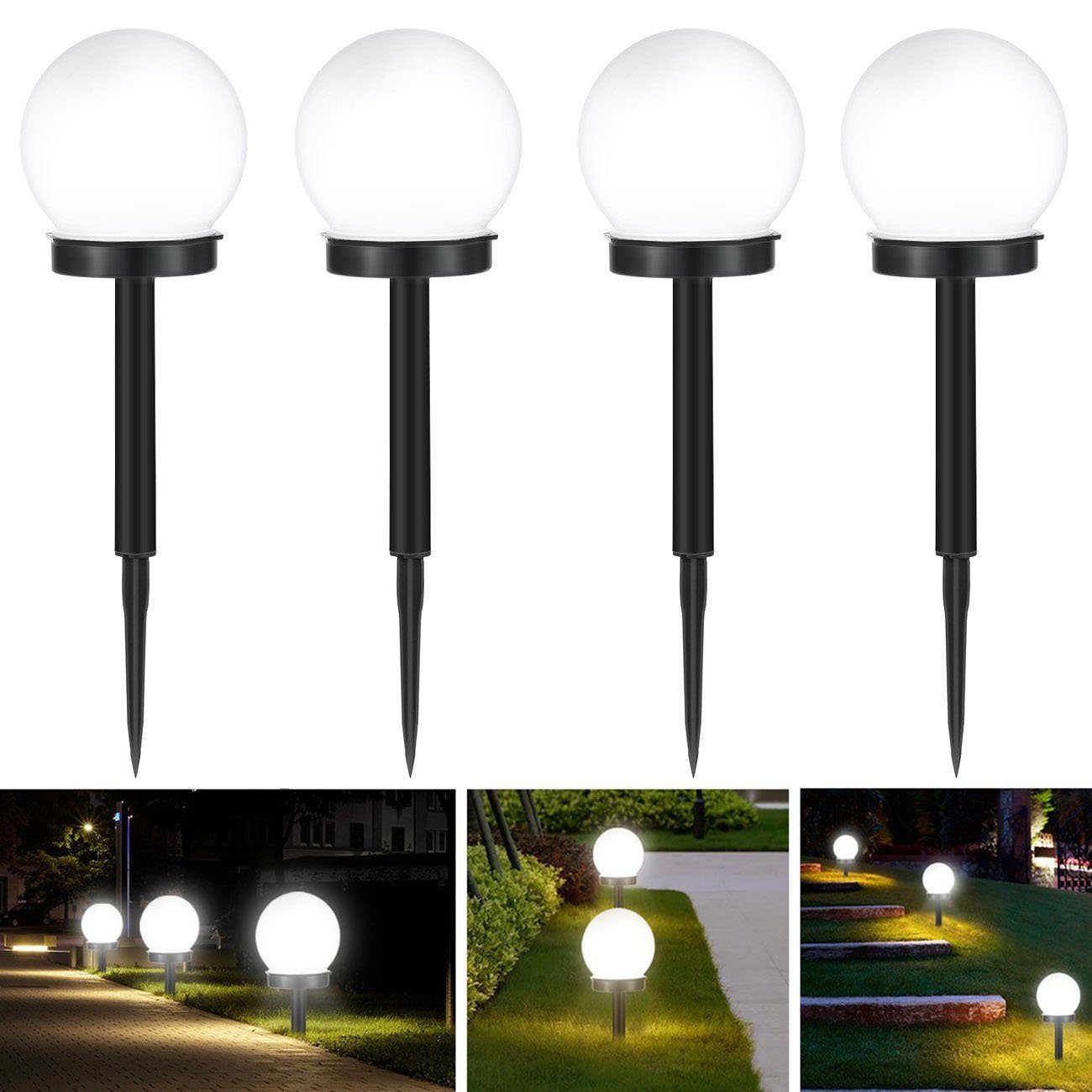 LETGOSPT LED Solarleuchte 4/8x Solarlampen für außen, LED Solarlampe, Ø 10cm x 33cm Kugellicht, LED fest integriert, ‎Kaltweiß, Solar Gartenleuchte Kugel Set, LED Kugel Außen Garten Solarleuchte