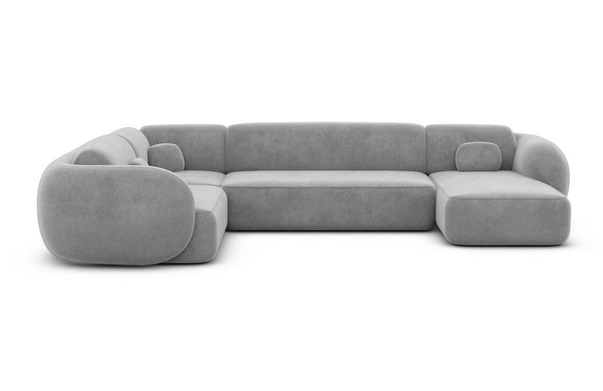 Sofa Dreams Wohnlandschaft Altea U Form Stoffsofa, Ottomane, 6-Sitzer, Loungesofa, Samtstoff Bezug in Hellgrau