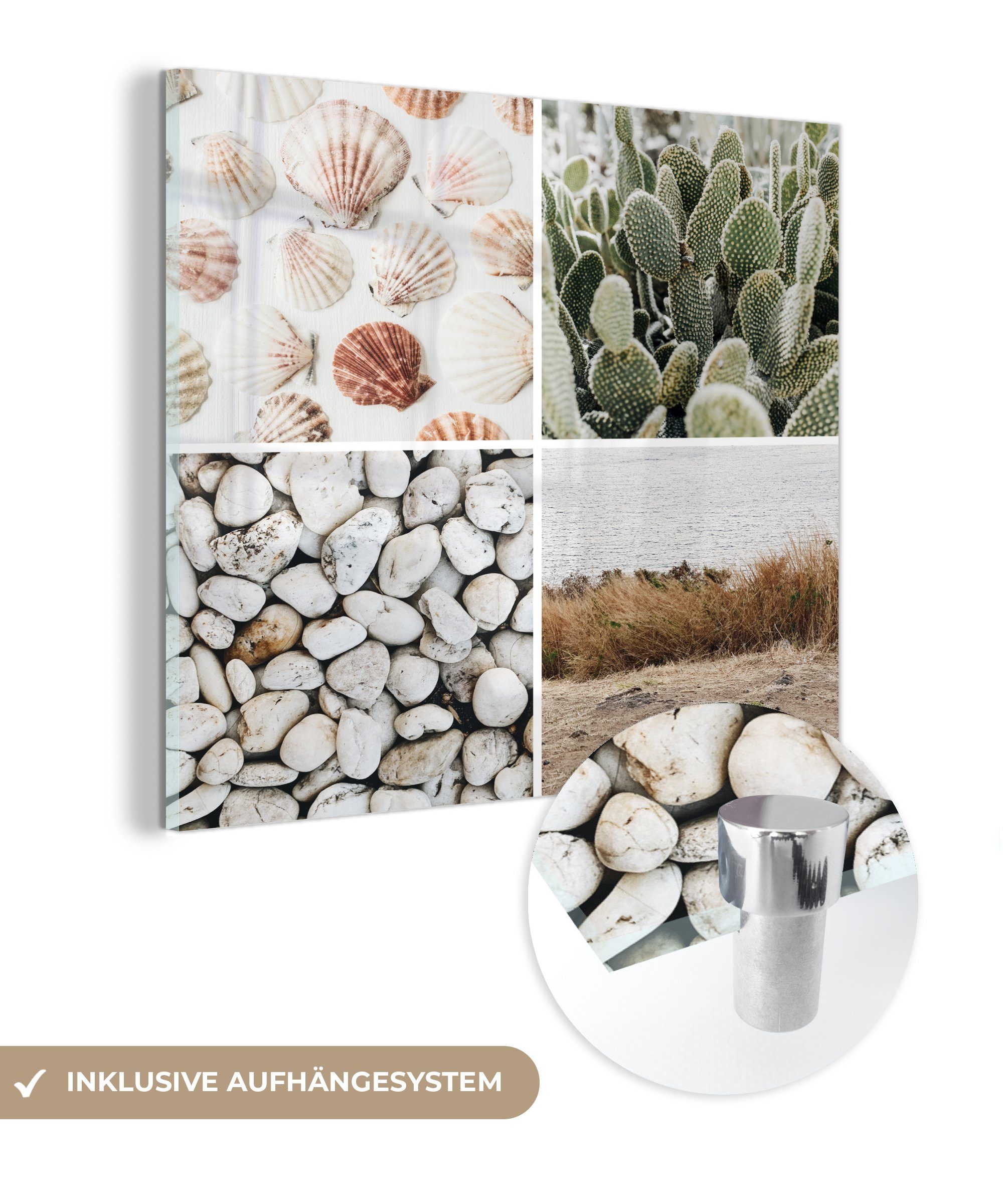 MuchoWow Acrylglasbild Collage - Sand - Steine, (1 St), Glasbilder - Bilder auf Glas Wandbild - Foto auf Glas - Wanddekoration