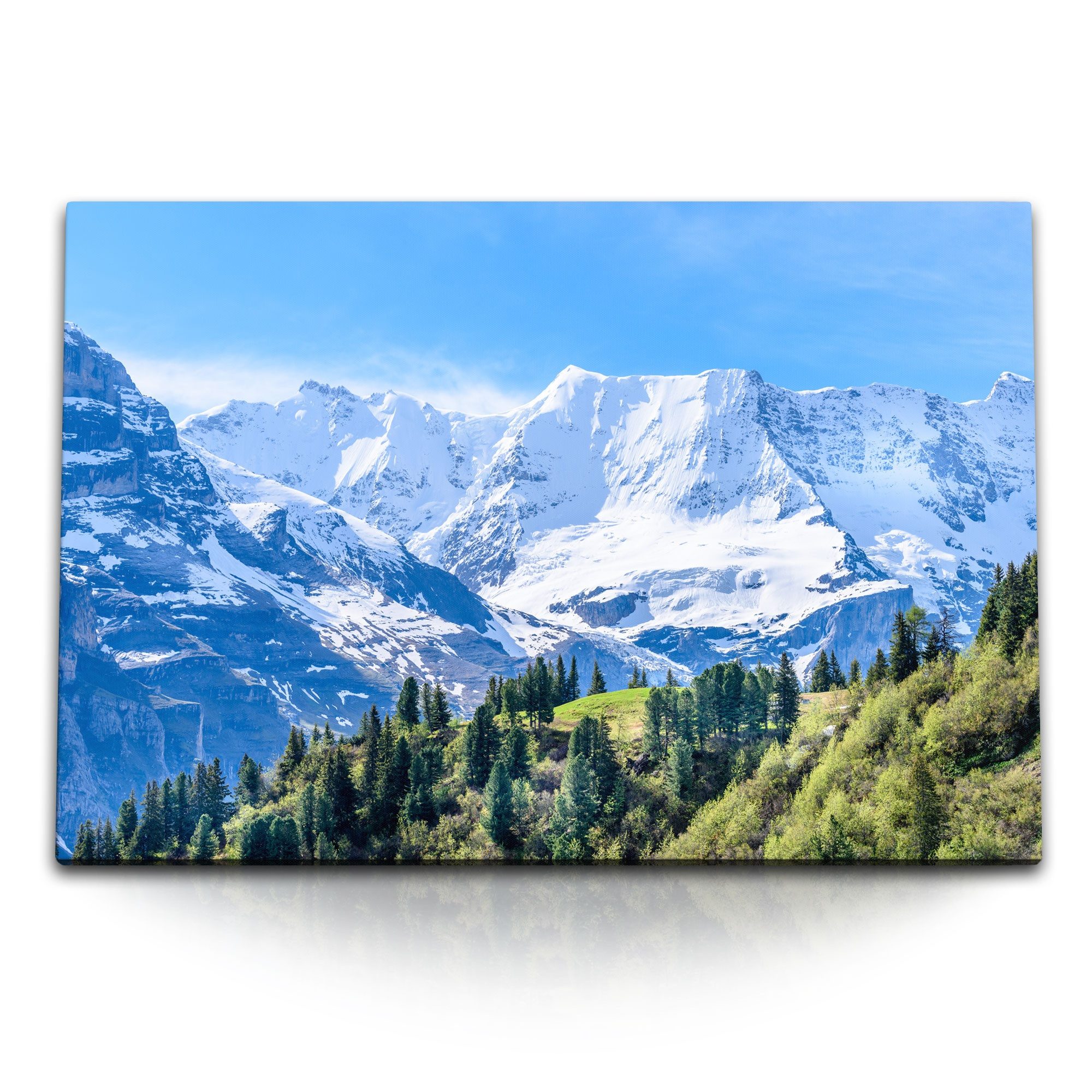 Leinwandbild 120x80cm Wandbild auf Leinwand Alpenlandschaft Natur Berge Schnee Tann