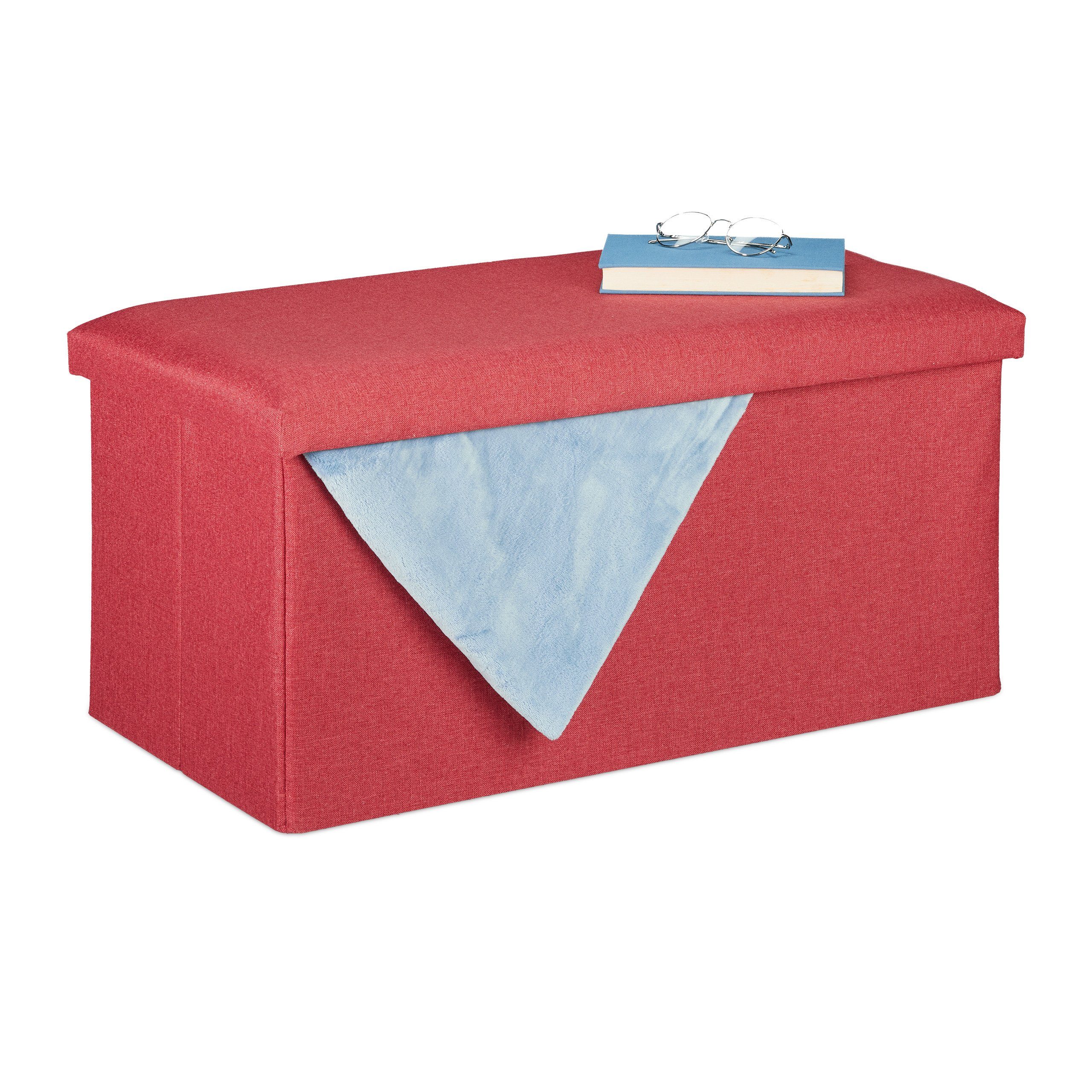 relaxdays Sitzbank Leinen Optik, Dunkelrot