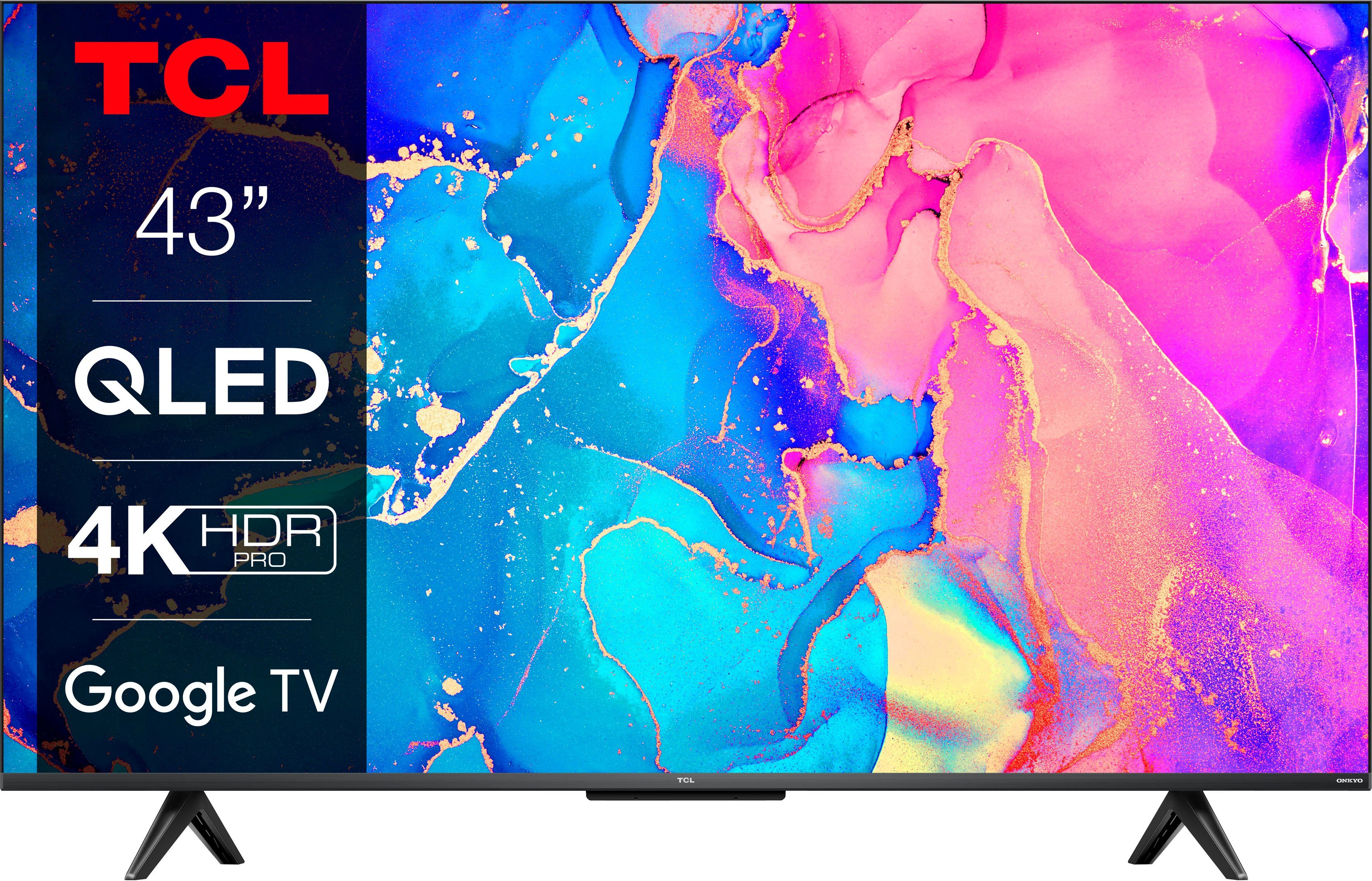 TCL 43C631X2 QLED-Fernseher (108 cm/43 Zoll, 4K Ultra HD, Google TV,  Smart-TV, HDR Premium, Dolby Atmos, HDMI 2.1, Metallgehäuse, ONKYO-Sound)