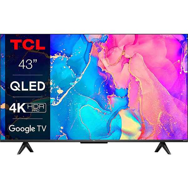 TCL 43C631X2 QLED-Fernseher (108 cm/43 Zoll, 4K Ultra HD, Smart-TV, Google TV, HDR Premium, Dolby Atmos, HDMI 2.1, Metallgehäuse, ONKYO-Sound)
