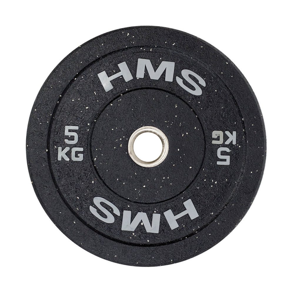 HMS Hantelscheibe Gewichtsscheibe Langhantelscheibe, 5.0 kg, (Spar-Set, 1-tlg., 45 cm Durchmesser leise), Gummi, kalibriert, 51 mm Bohrung, bodenschonend
