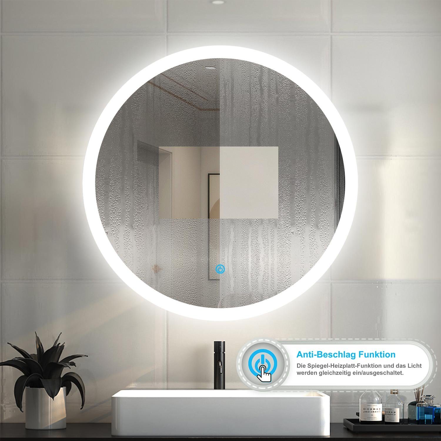 duschspa Badspiegel Spiegel Rund 50-100 cm Touch Kaltweiß