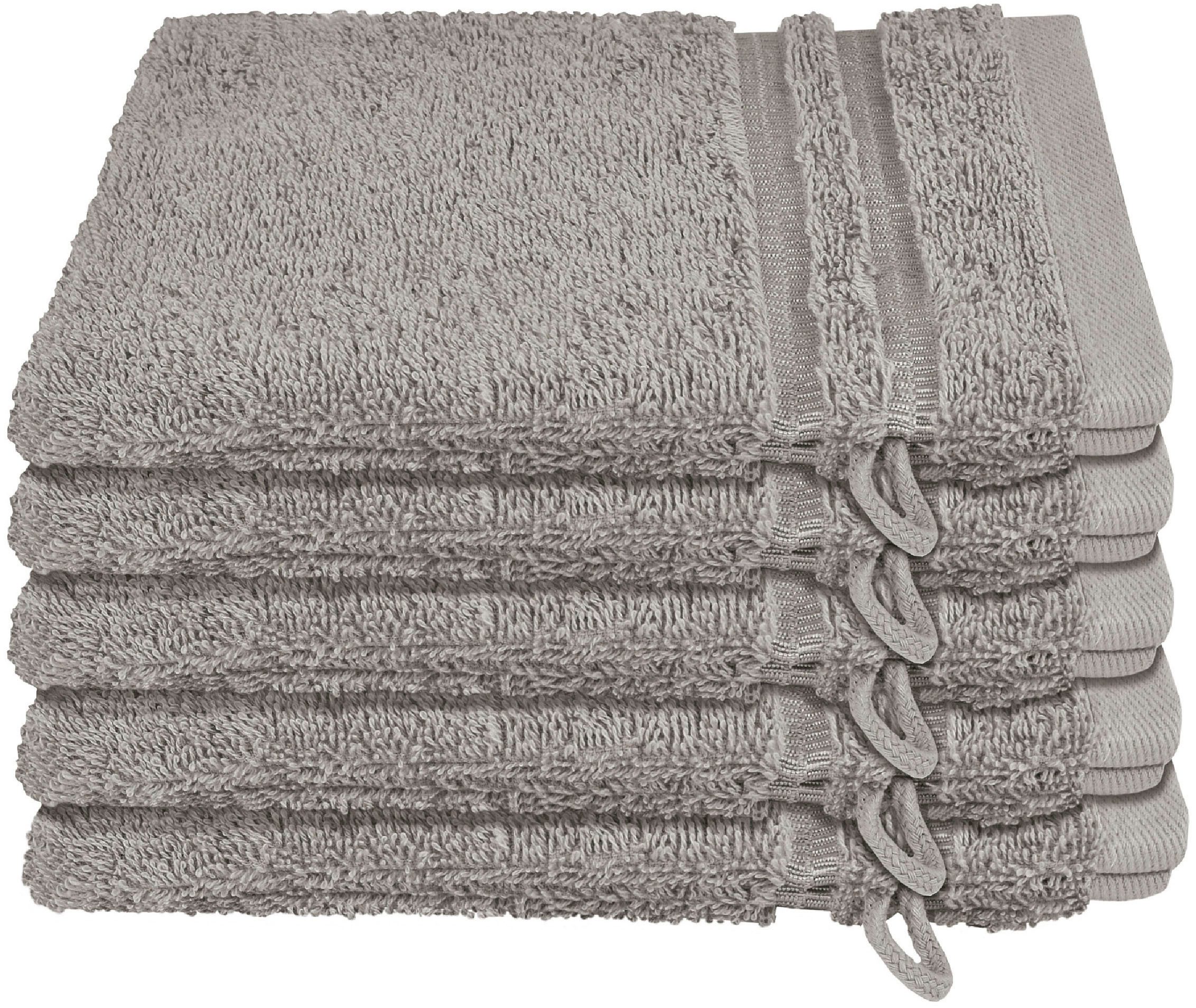 Schiesser Waschhandschuh Milano im 5er Set, (5-St), mit Webbordüre