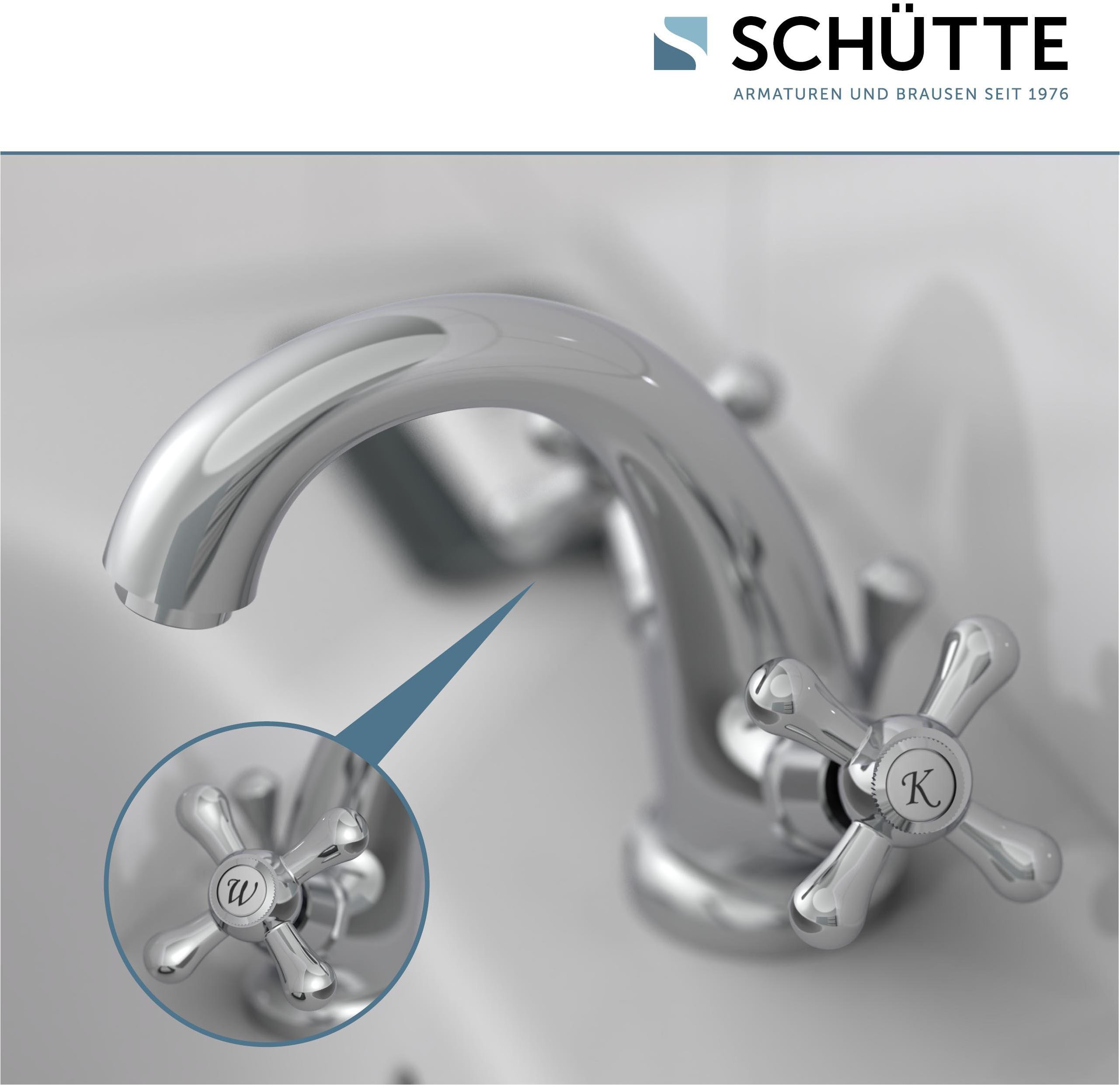 Schütte Waschtischarmatur Elk mit Zugstange, mit Ablaufgarnitur, Mischbatterie, Chrom – Bild 5 von 5