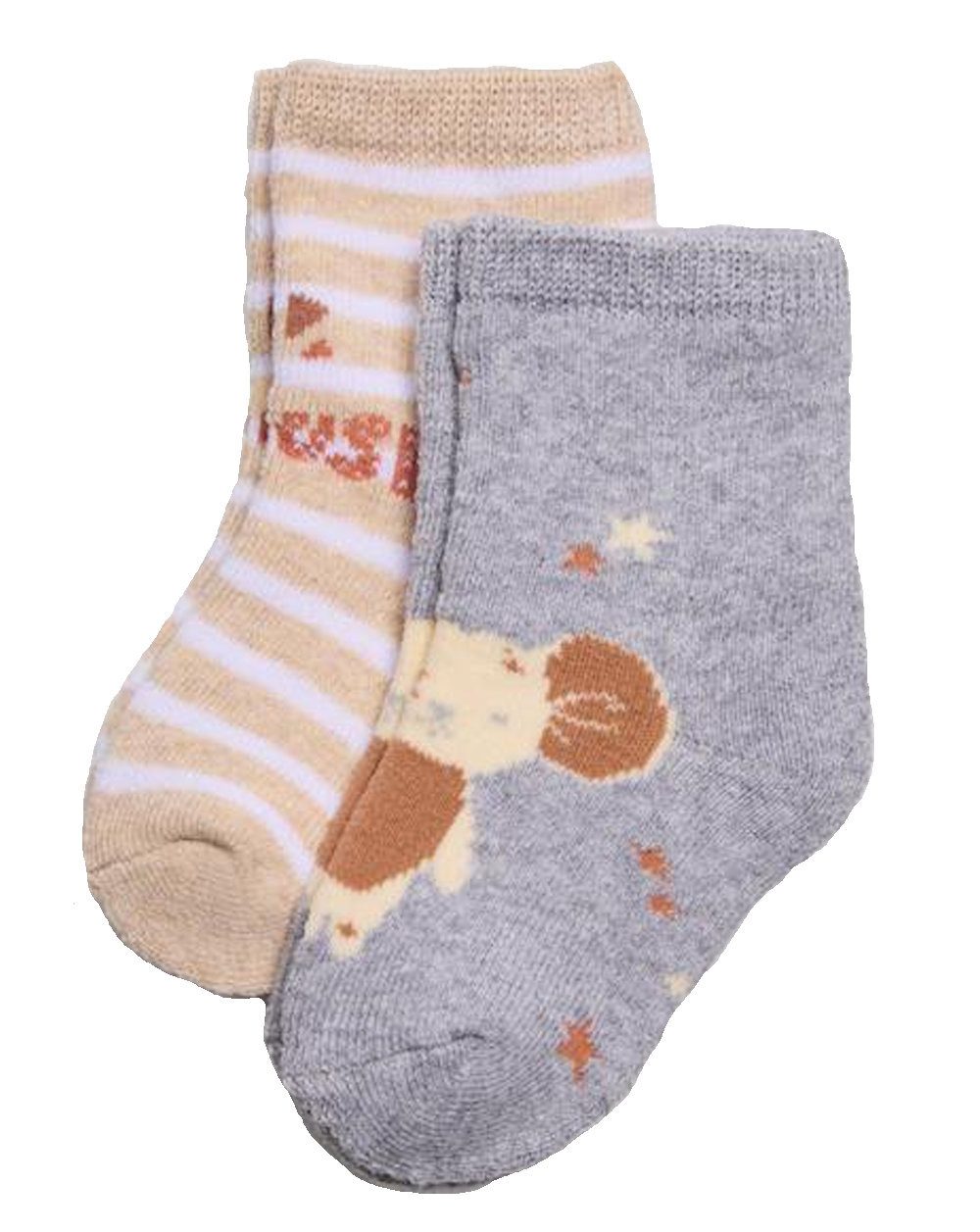Thermosocken Ysabel Mora 2er Pack Baby Thermo Strümpfe Socken Maus grau peach Ringe