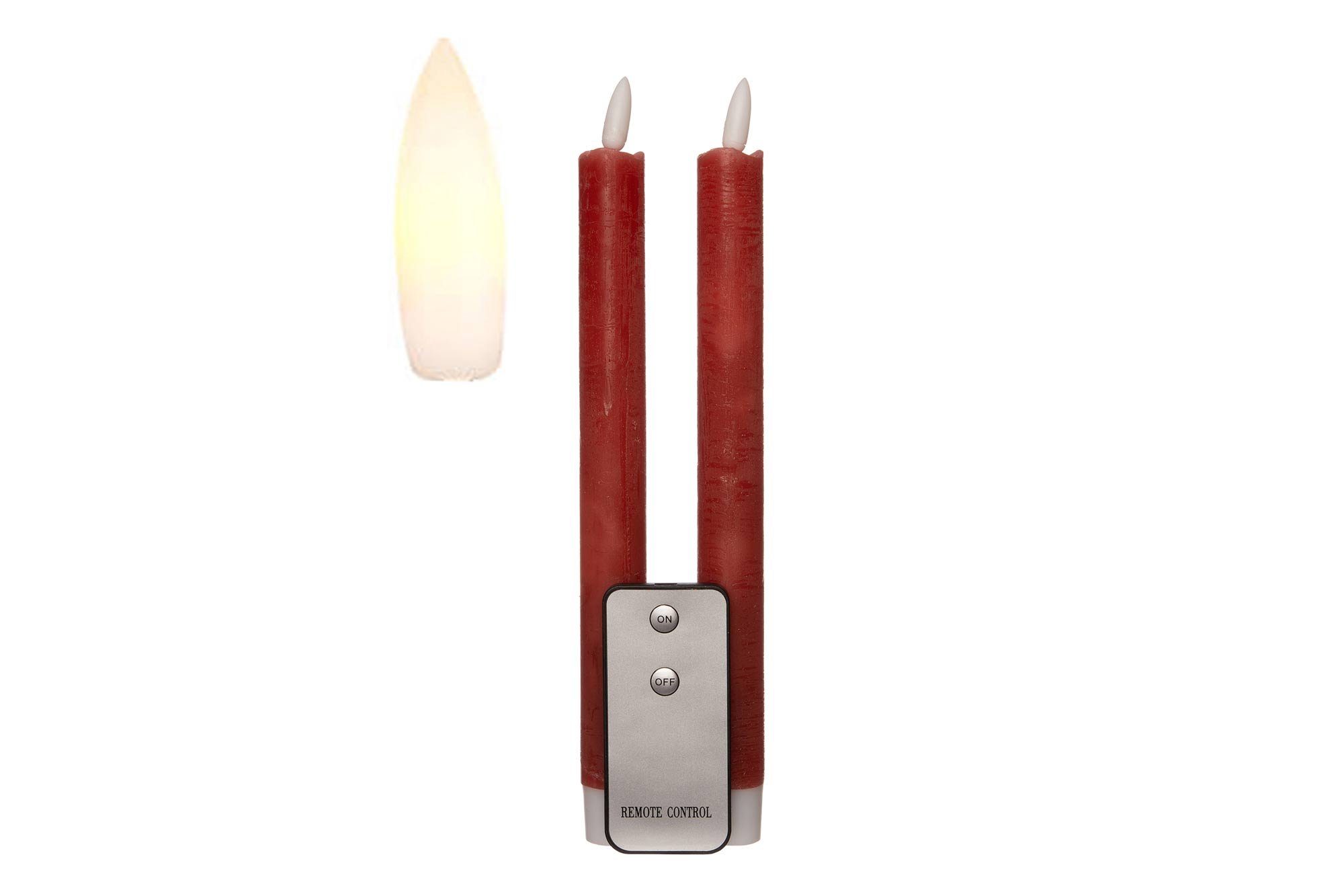 Coen Bakker Deco BV LED-Kerze Wax Candles (Set, 3-tlg), Stabkerzen 2 Stück burgund rot 3D Flamme Fernbedienung 23cm
